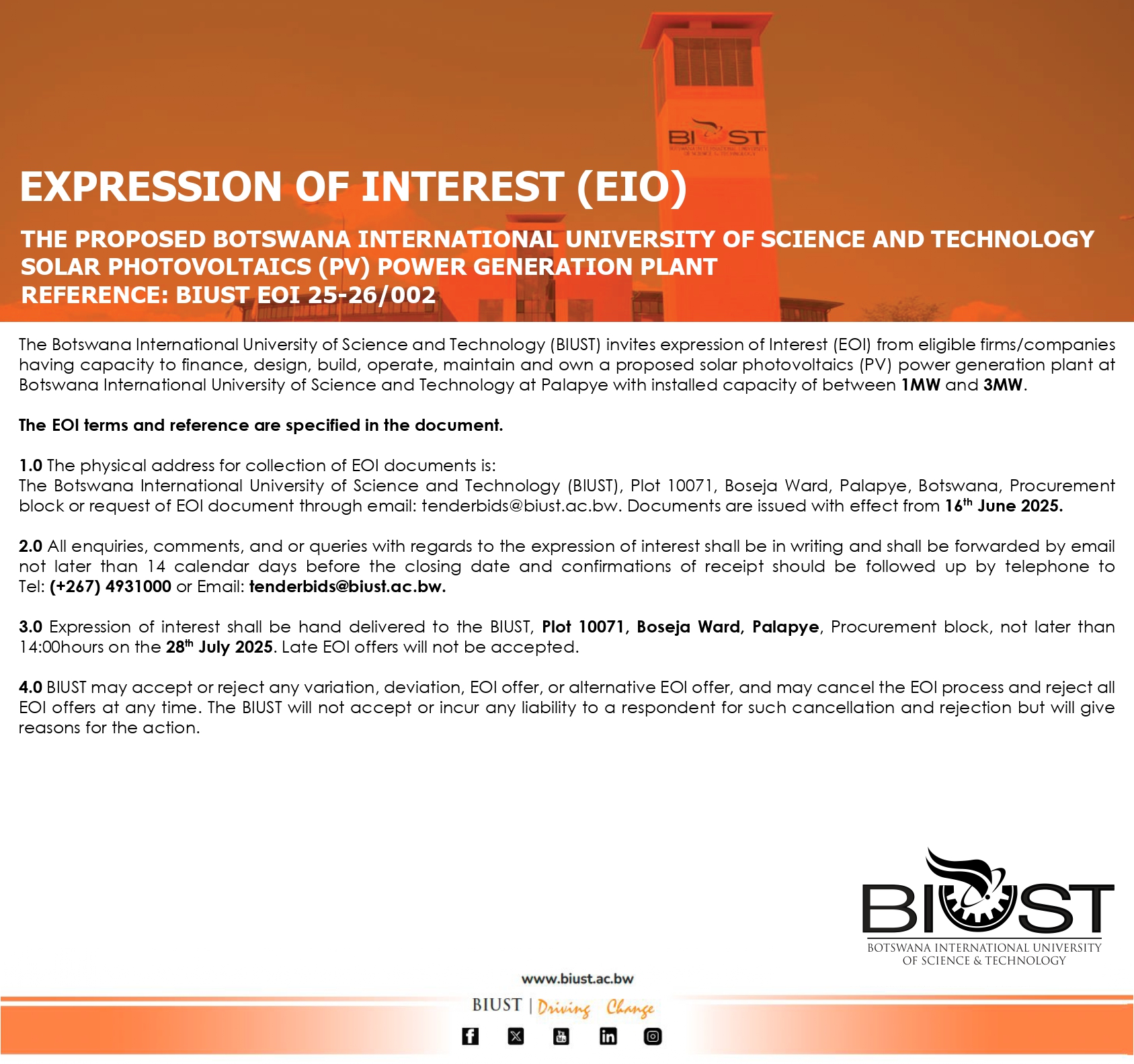 📢 EXPRESSION OF INTEREST (EOI): Solar PV Power Generation Plant ...