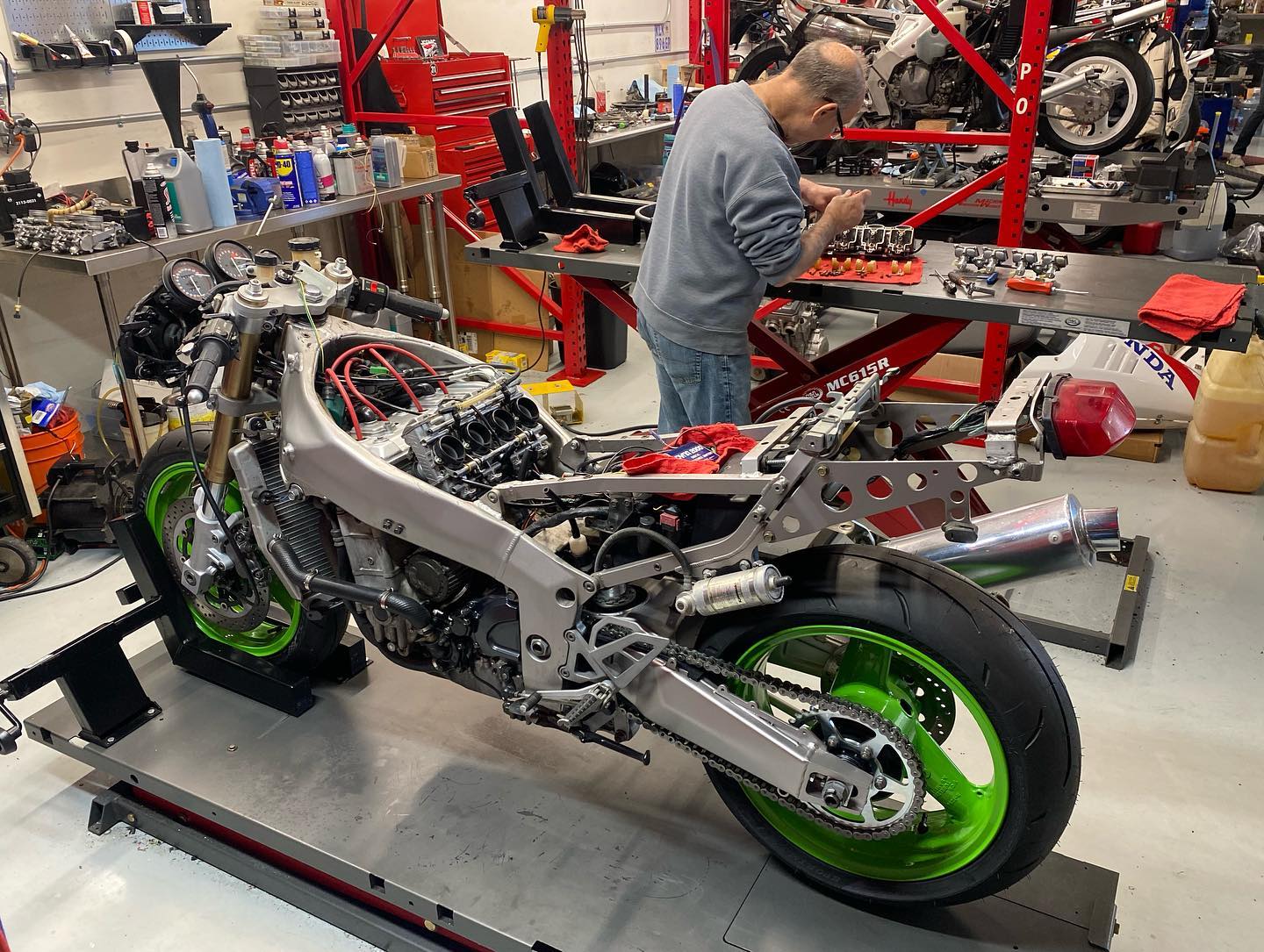 Time for a shop update. . Steve is back in a long term ZX7R