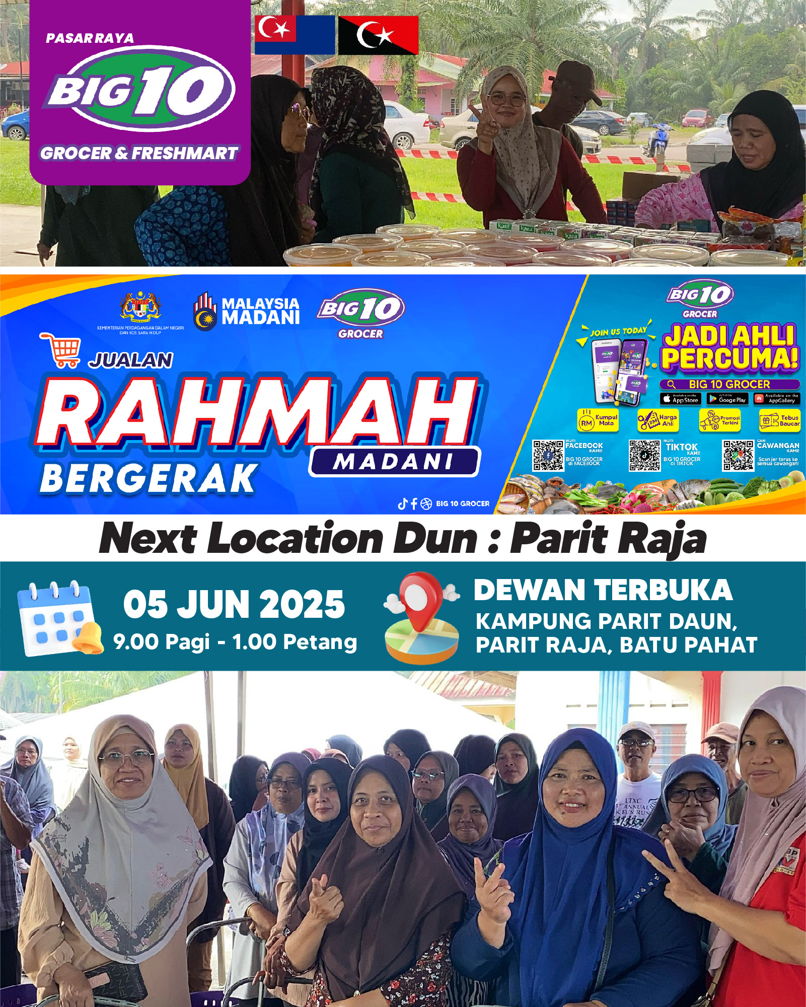 BIG 10 Grocer - RAHMAH BERGERAK DUN: Parit Raja 📅 Tarikh:... | Facebook