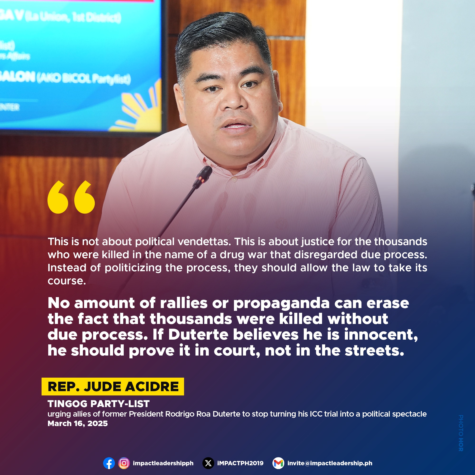 iMPACT Leadership - ACIDRE TO DUTERTE ALLIES: DO NOT POLITICIZE ICC ...
