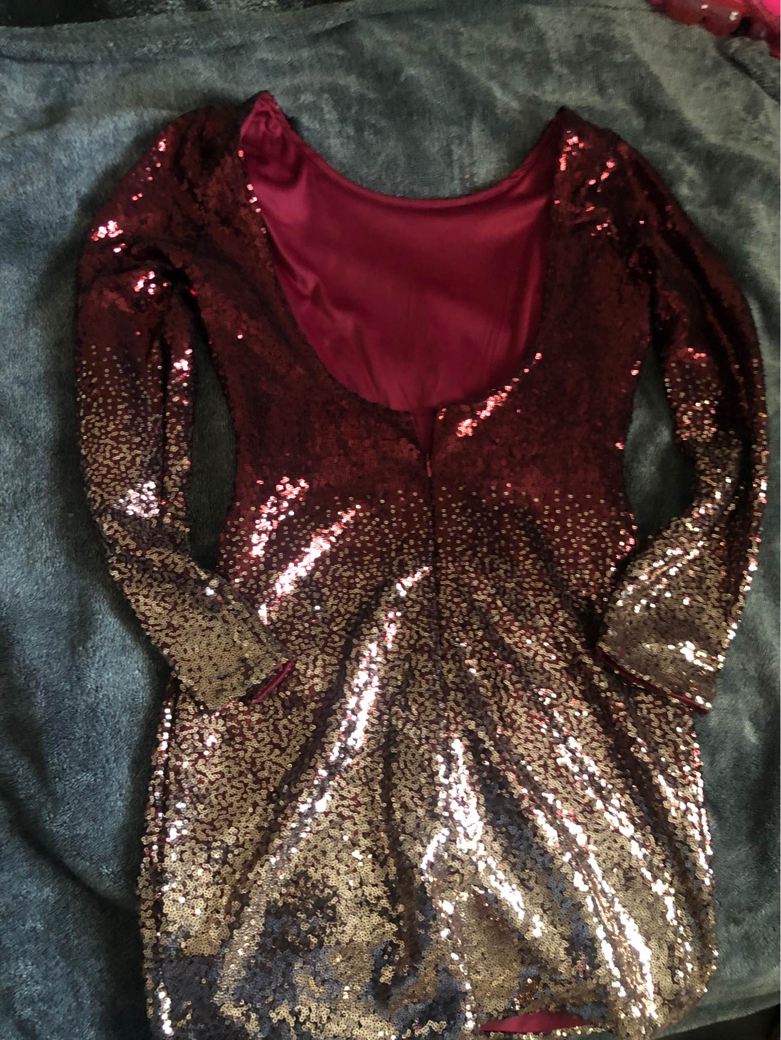 wynn sequin dress burgundy rose gold Large Handmade Tulle Baby Dress: Party Season Size:Small 8-10 Add glittering earrings plus