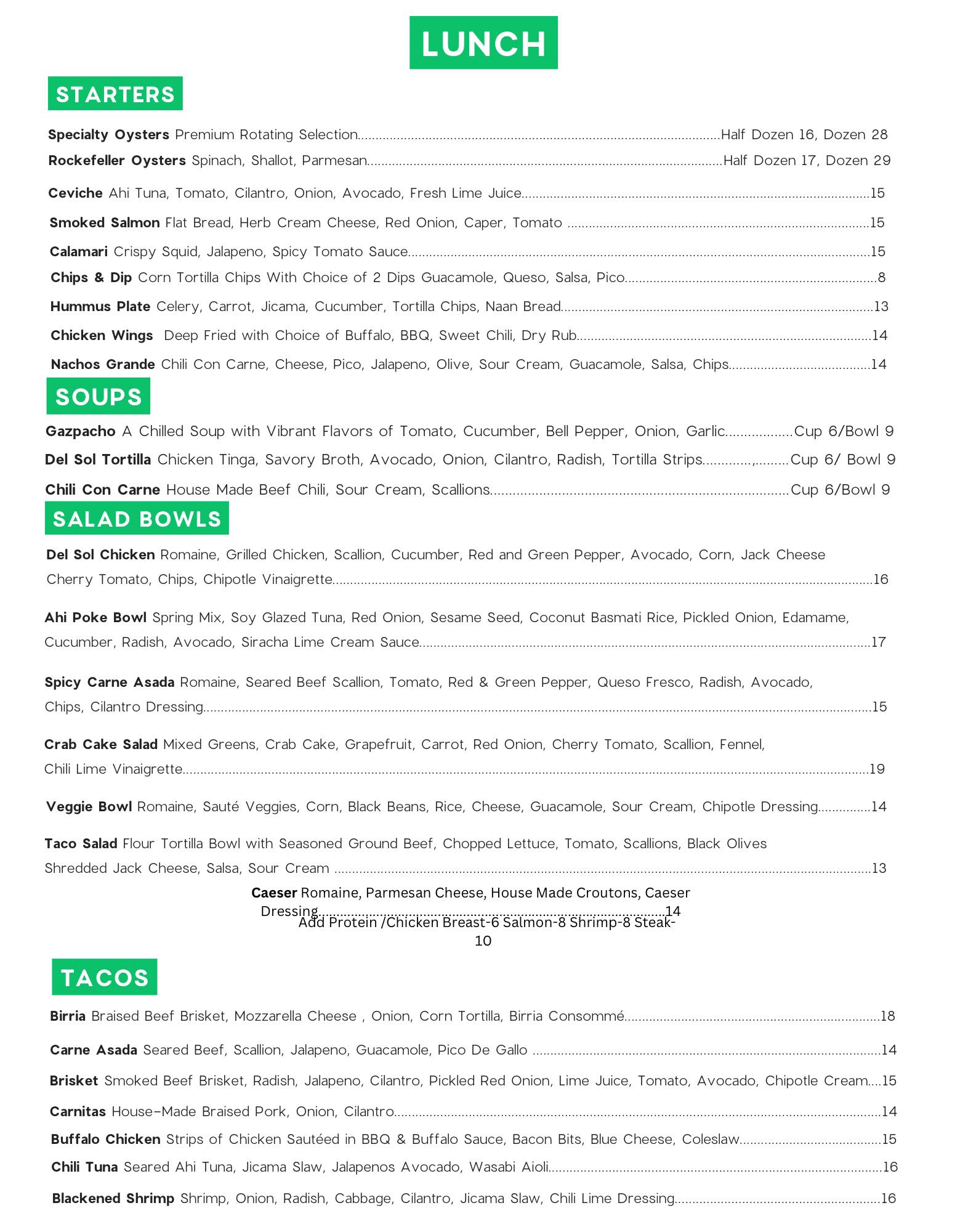 Del Sol Cantina - Updated Lunch & Dinner Menus! Come see us