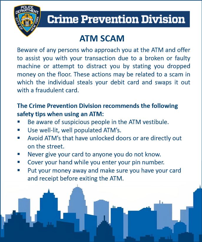 NYPD - Here are a few quick safety tips when using an ATM: Stay aware ...