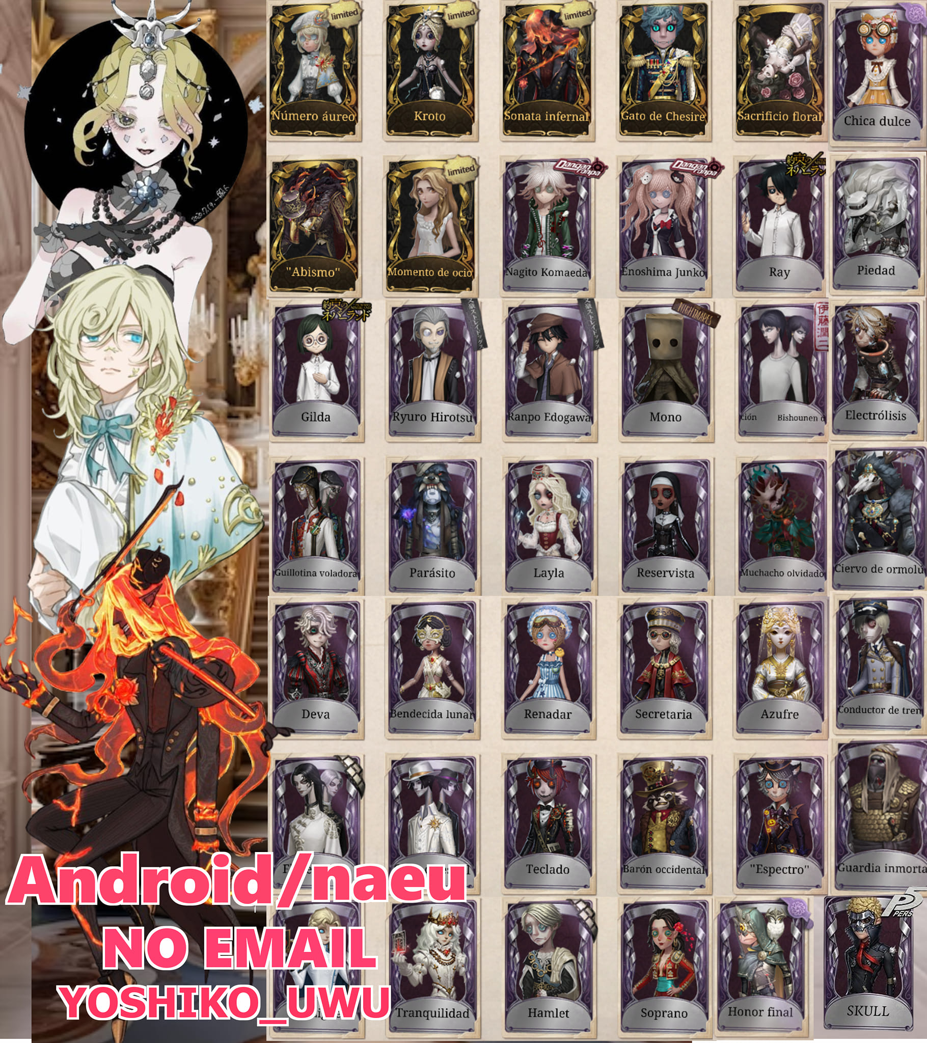 Selling Identity V Accounts with Golden Ratio, Inferno Sonata, and