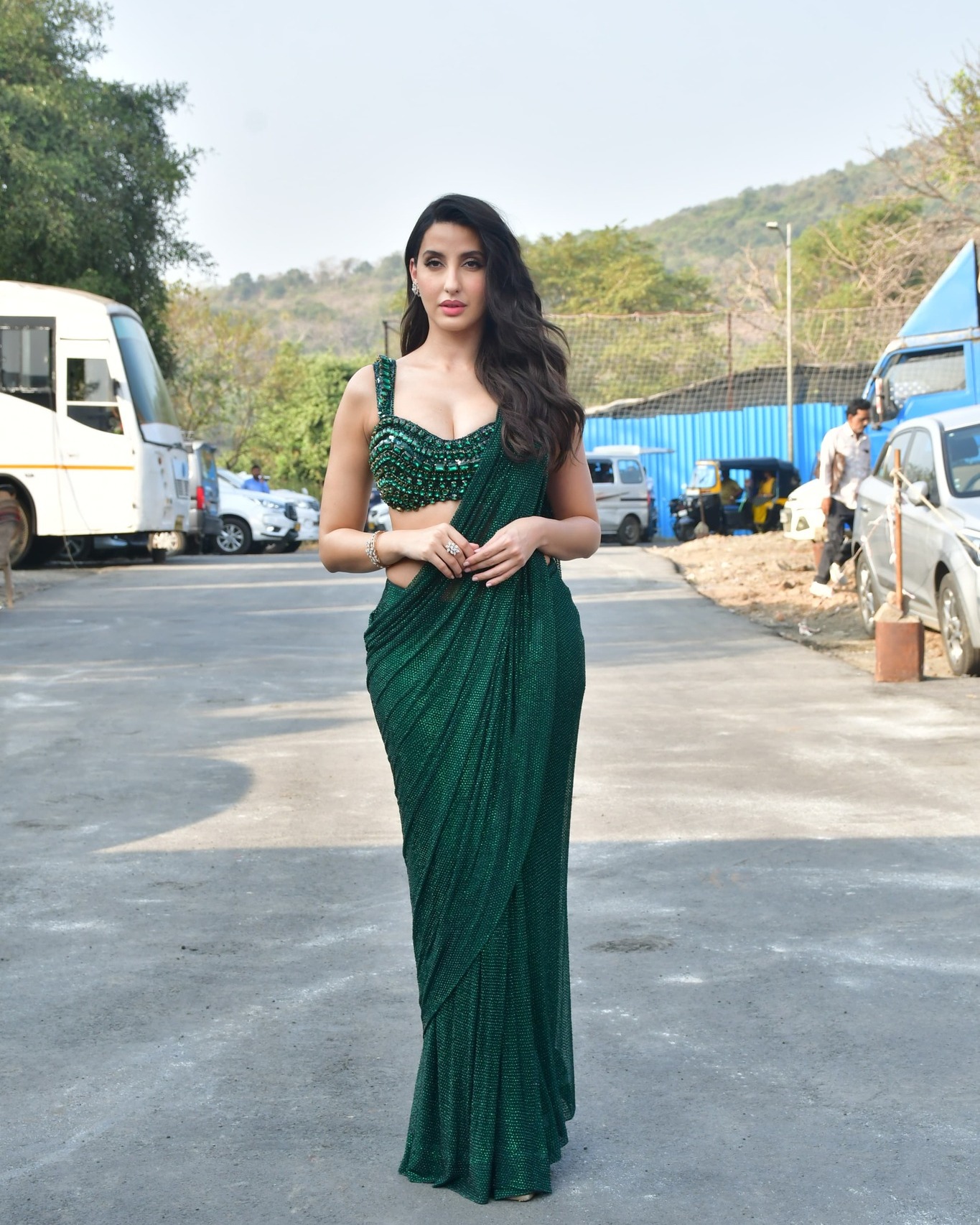 nora fatehi green dress looking gorgeous in saree 🤩 #norafatehi #bollywood #fashion #sareefashion ready to wear new