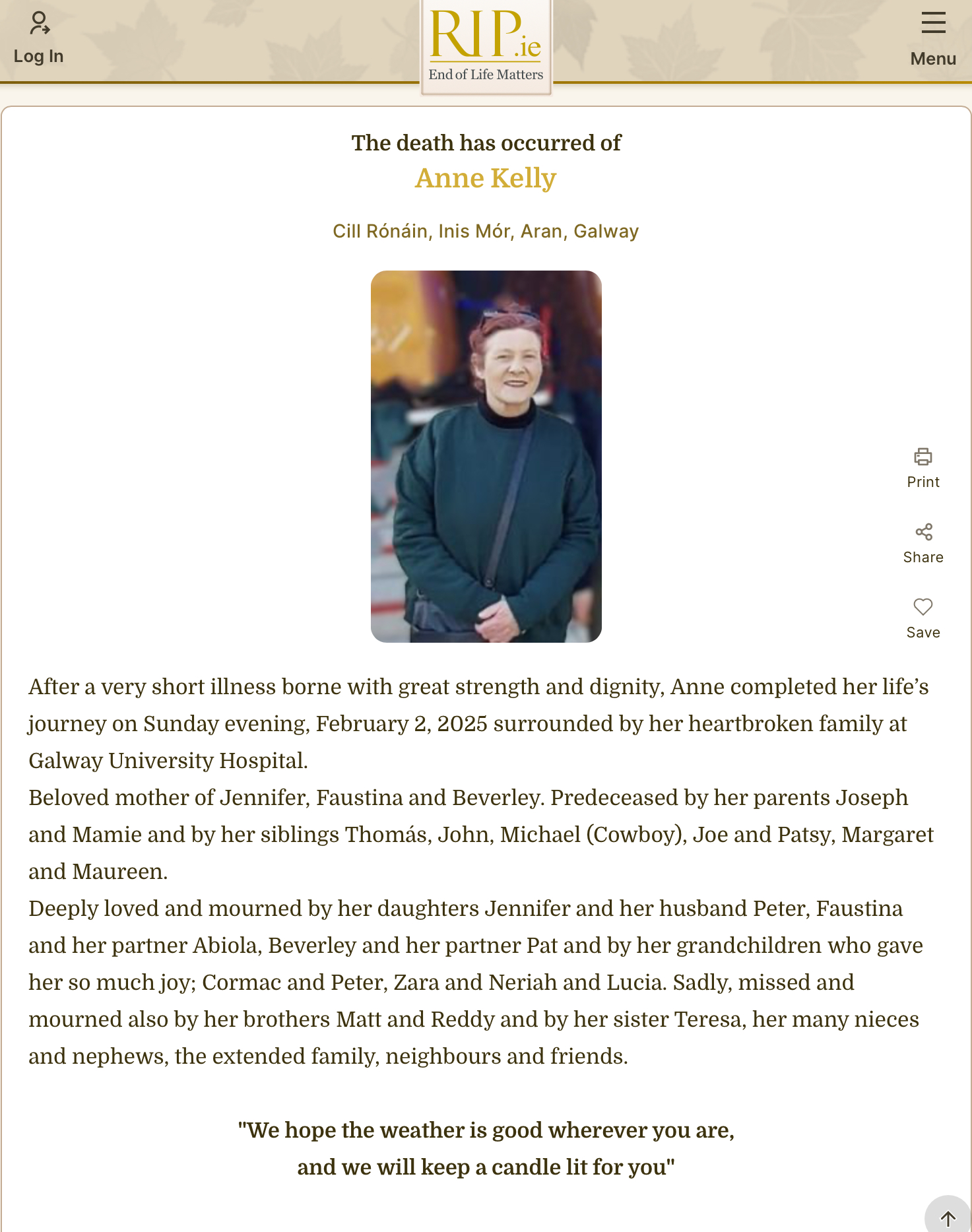 AboutAran - Anne Kelly R.I.P. Sad news today that Anne... | Facebook