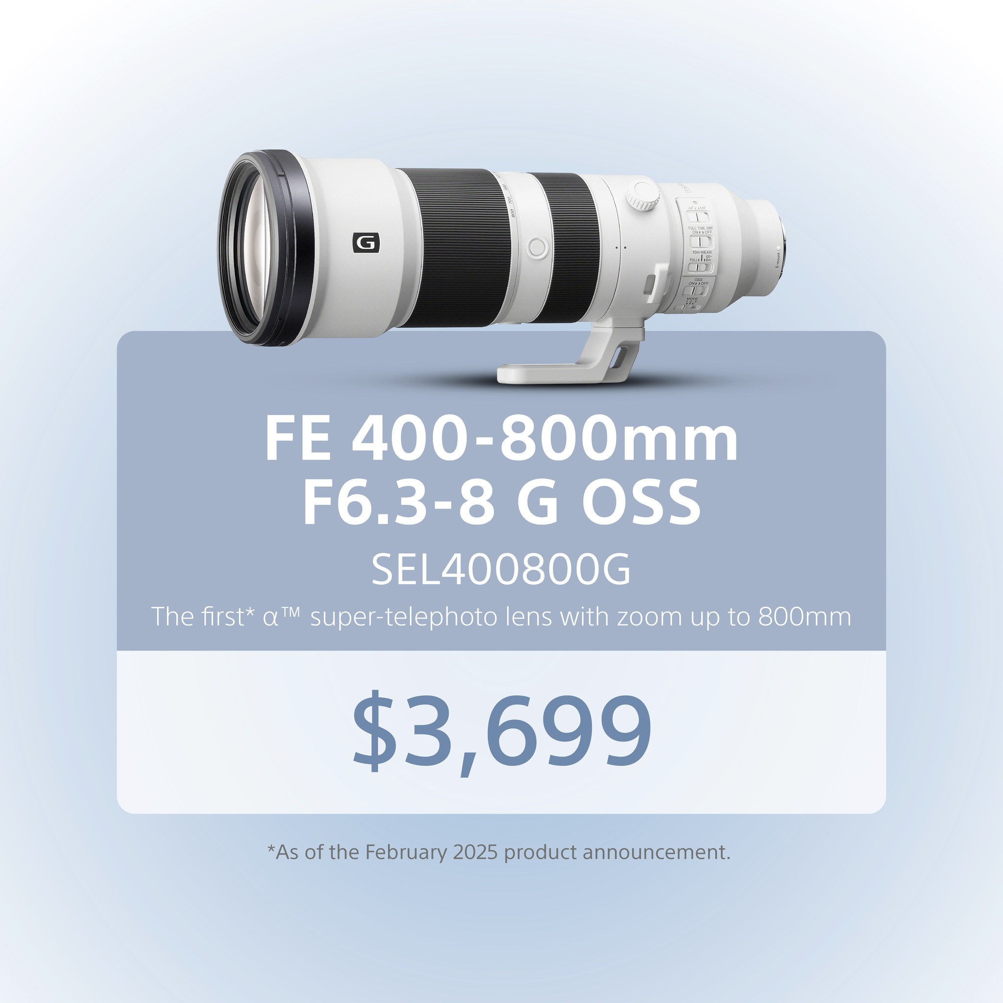 Introducing FE 400-800mm F6.3-8 G OSS, the first* Sony Alpha super 