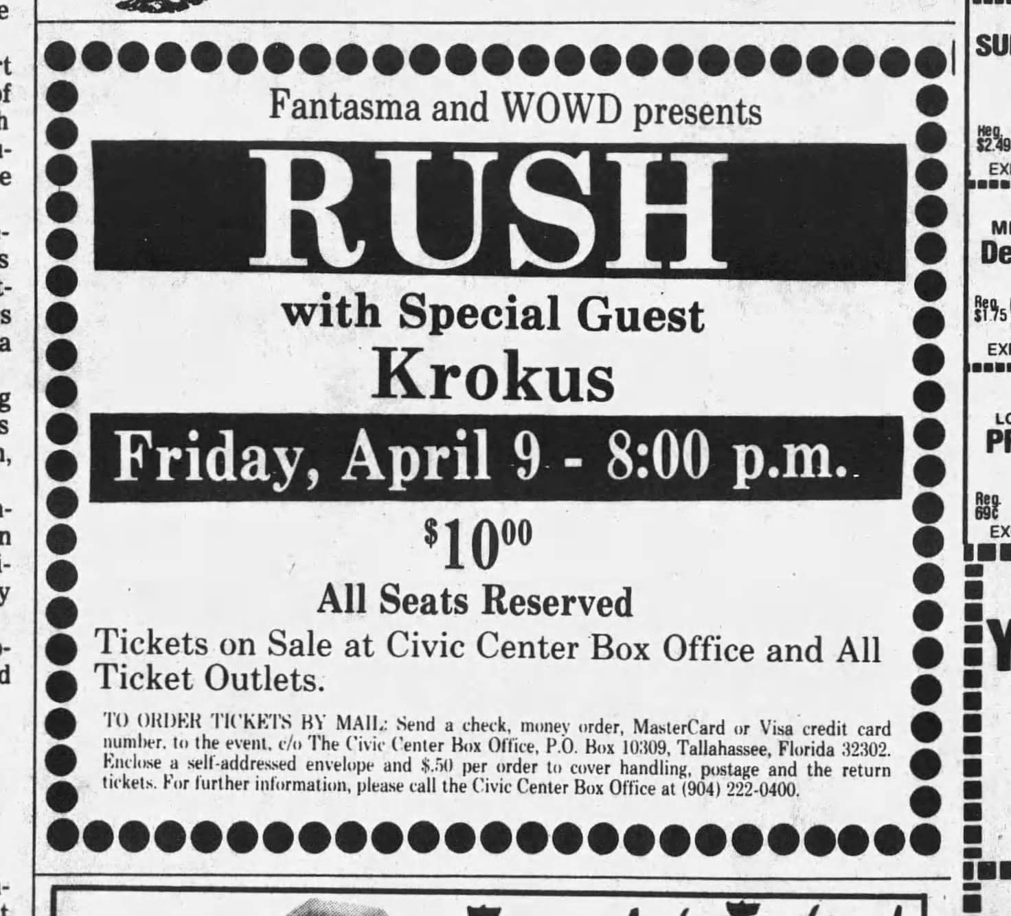 Signals warm-up tour in Tallahassee, Florida 1982