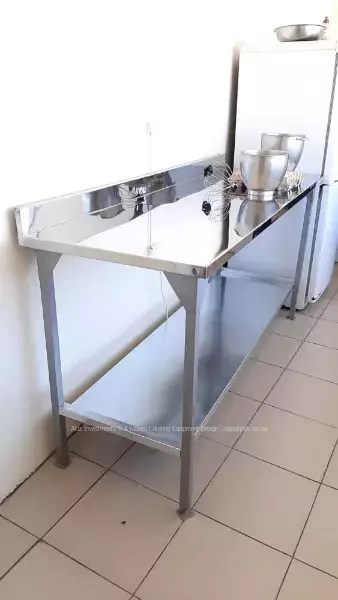 Zimbabwe - Stainless steel worktop table with splash back and bottom galvanized shelf. $250 ...