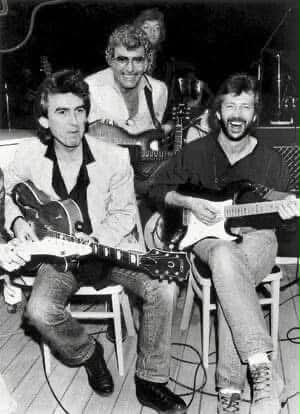 1985.George Harrison, Carl Perkins & Eric Clapton.