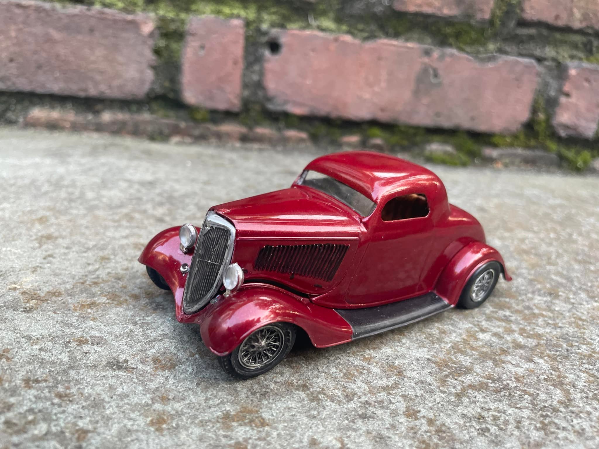 Completed 1934 Ford 3-window hot rod model with custom modifications