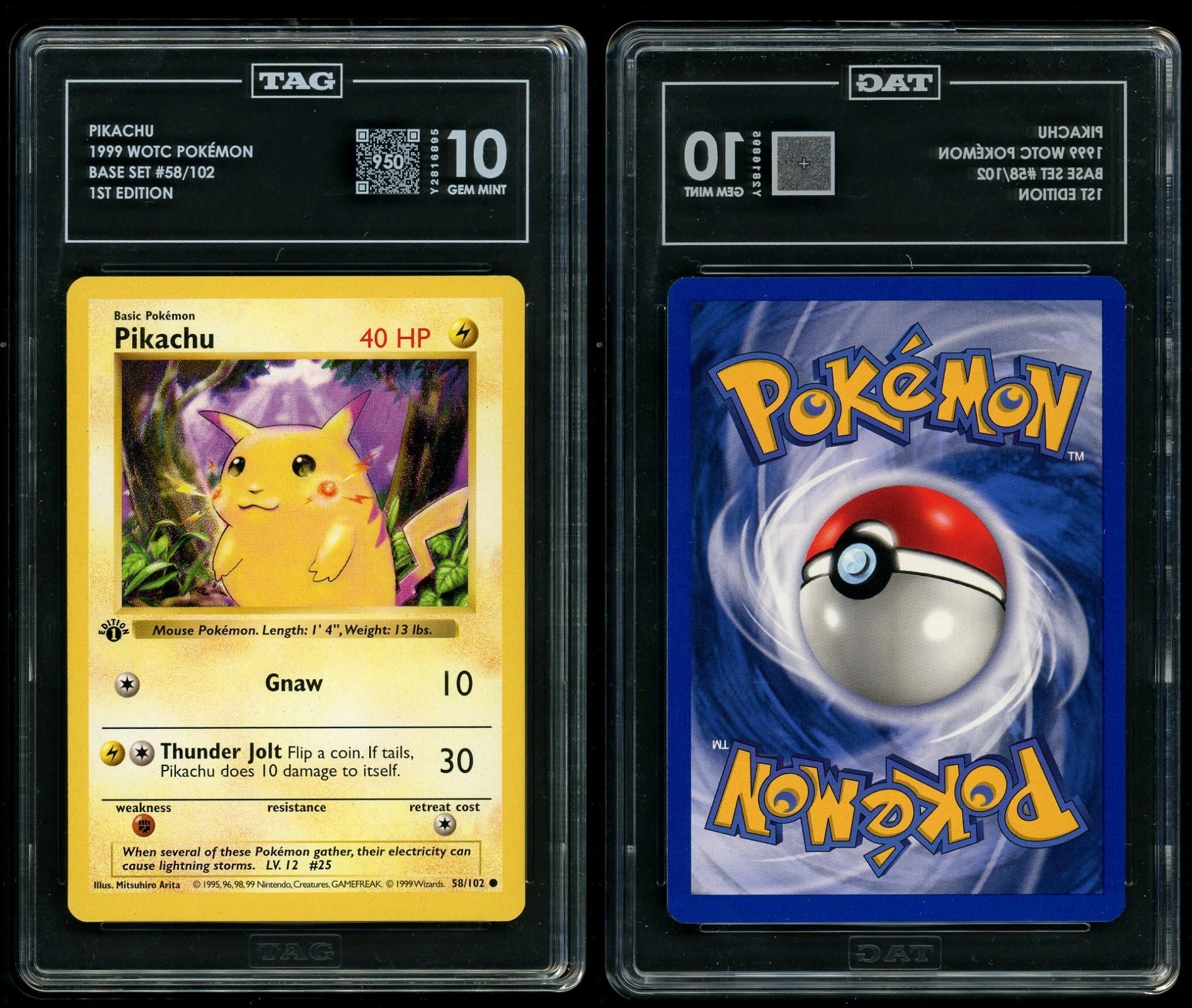 pokemon base set common card 58102 pikachu (58/102) - Retreat Cost Pikachu card with red cheeks