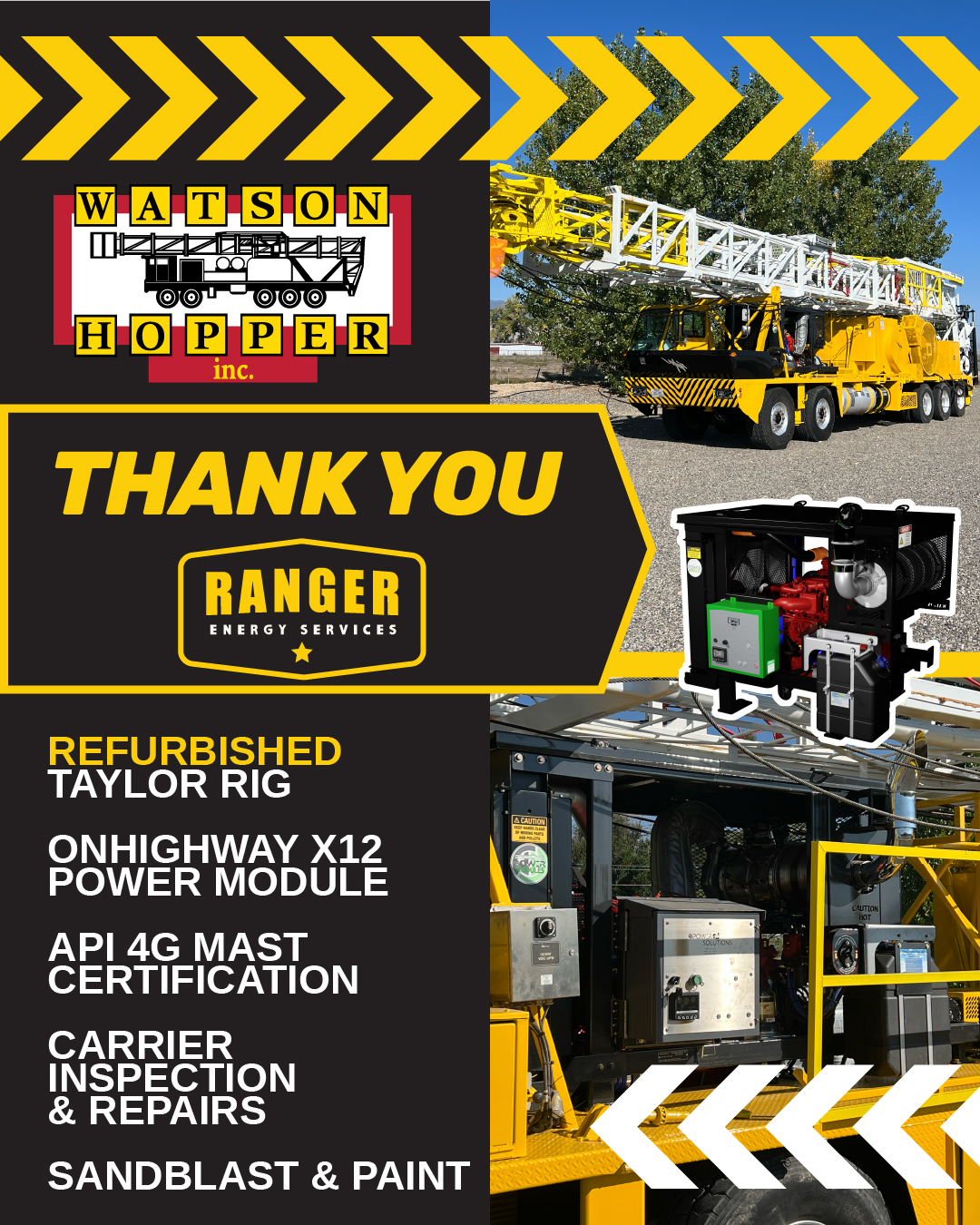Watson - Thank you, Ranger Energy! Watson Hopper is honored to have ...