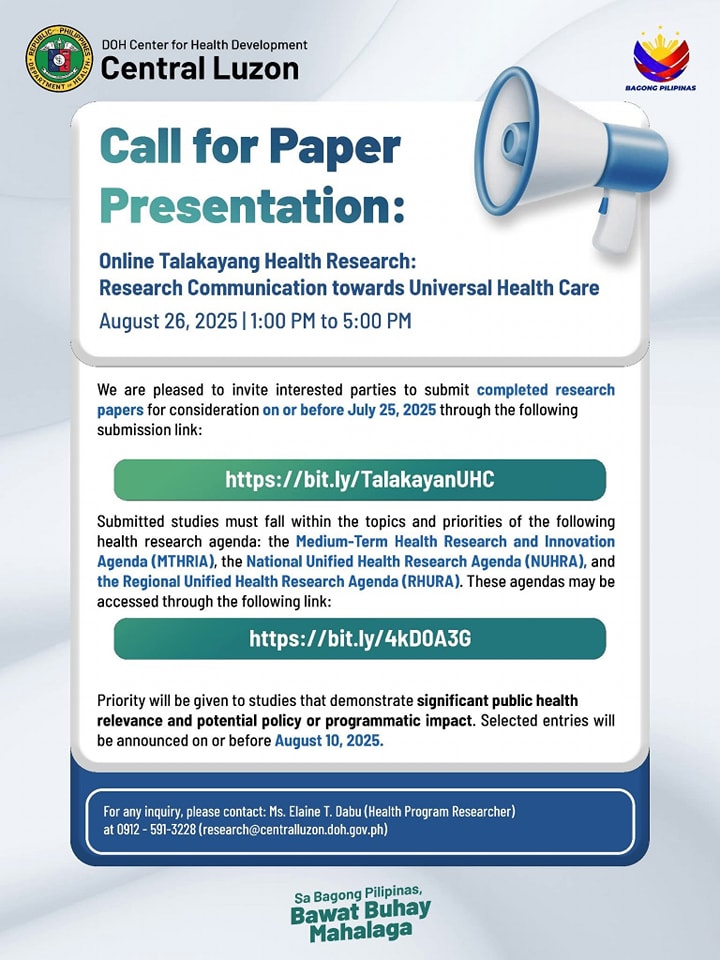 DOH - 📢 CALL FOR PAPER PRESENTATION Online Talakayang Health Research ...