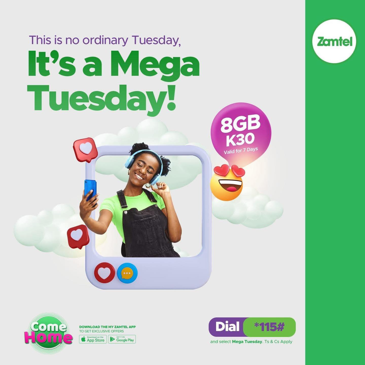 Zamtel - Tuesday vibes with love. Dial *115# and get ready to be amazed ...