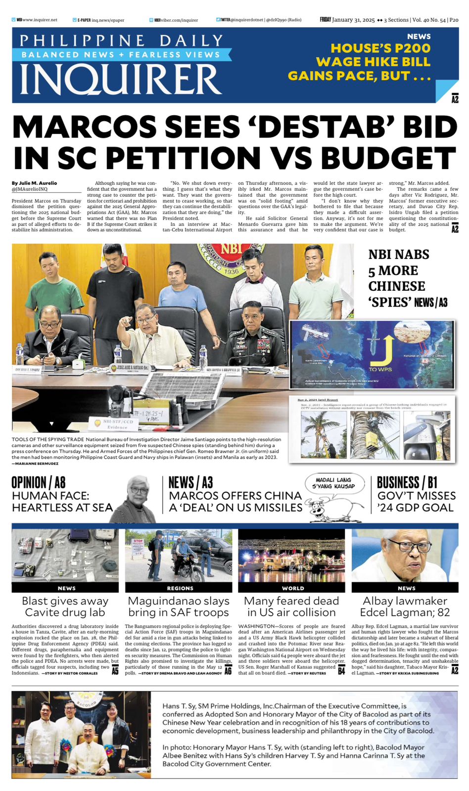 INQUIRER.net - Today's Inquirer front page (Jan. 31,... | Facebook