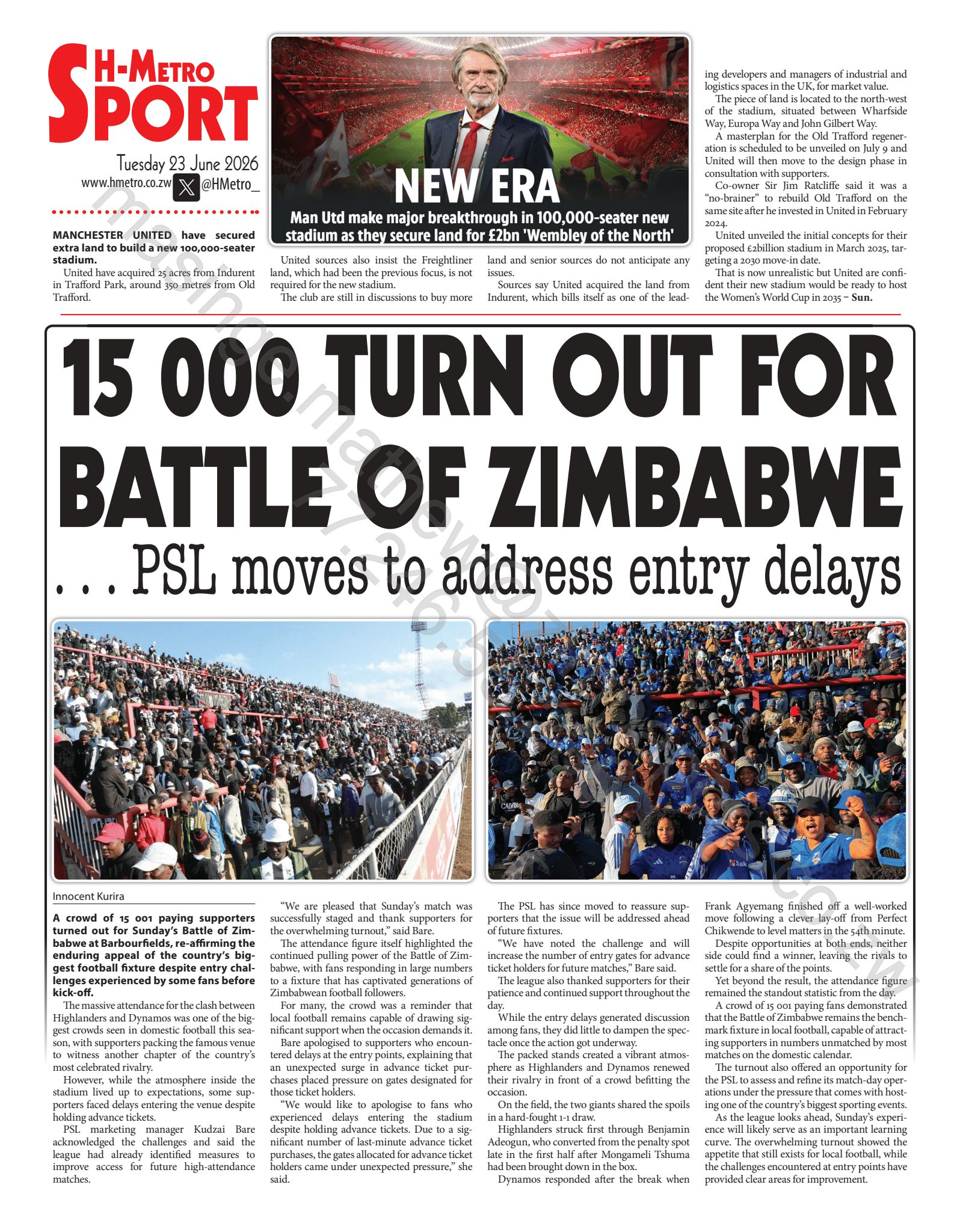 BACKPAGE A crowd of 15 001 paying supporters turned out for 