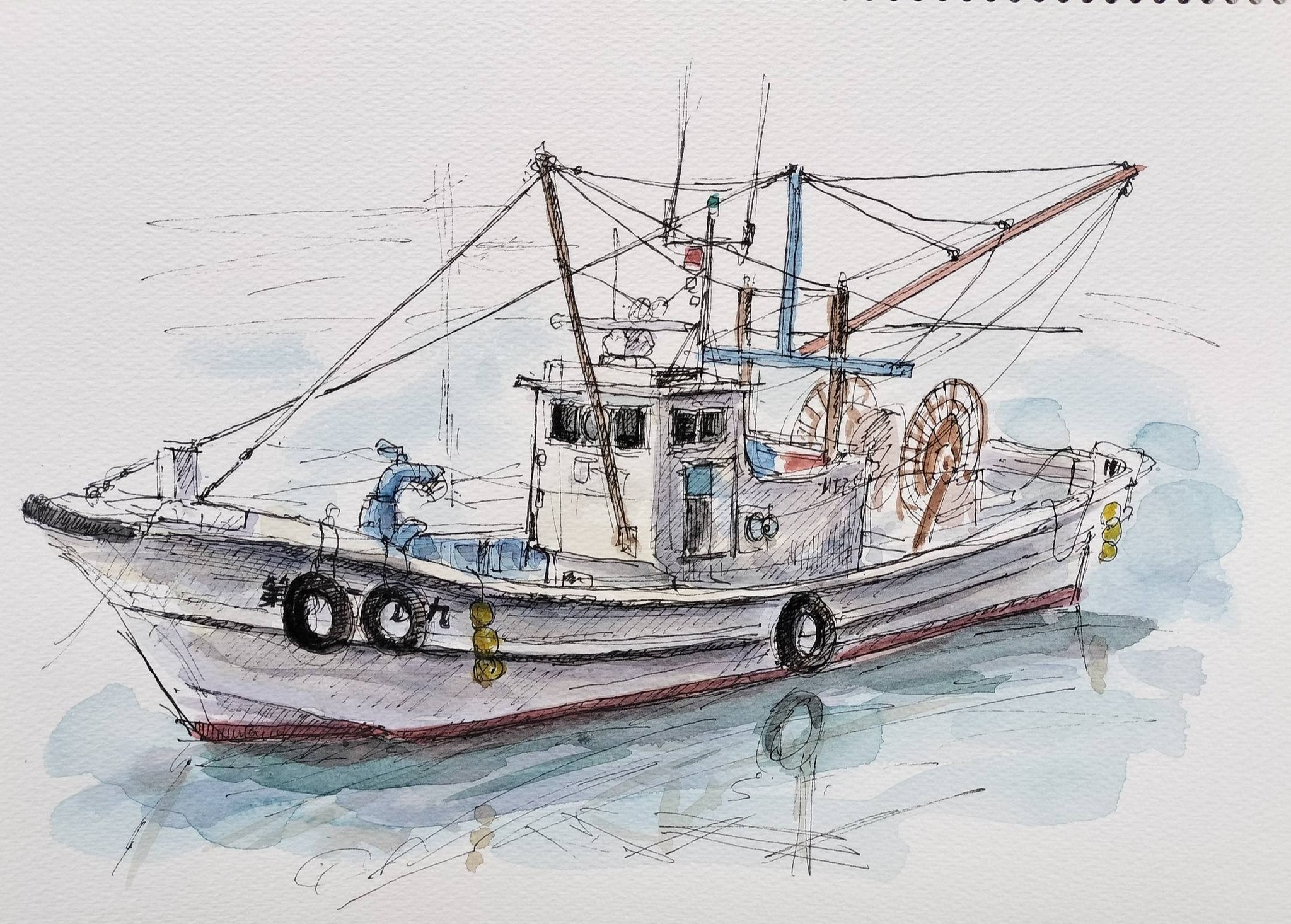 🎨鈴鹿市鈴鹿漁港🛥️日本海の漁船とはちょっと違った雰囲気の船でした🖌️