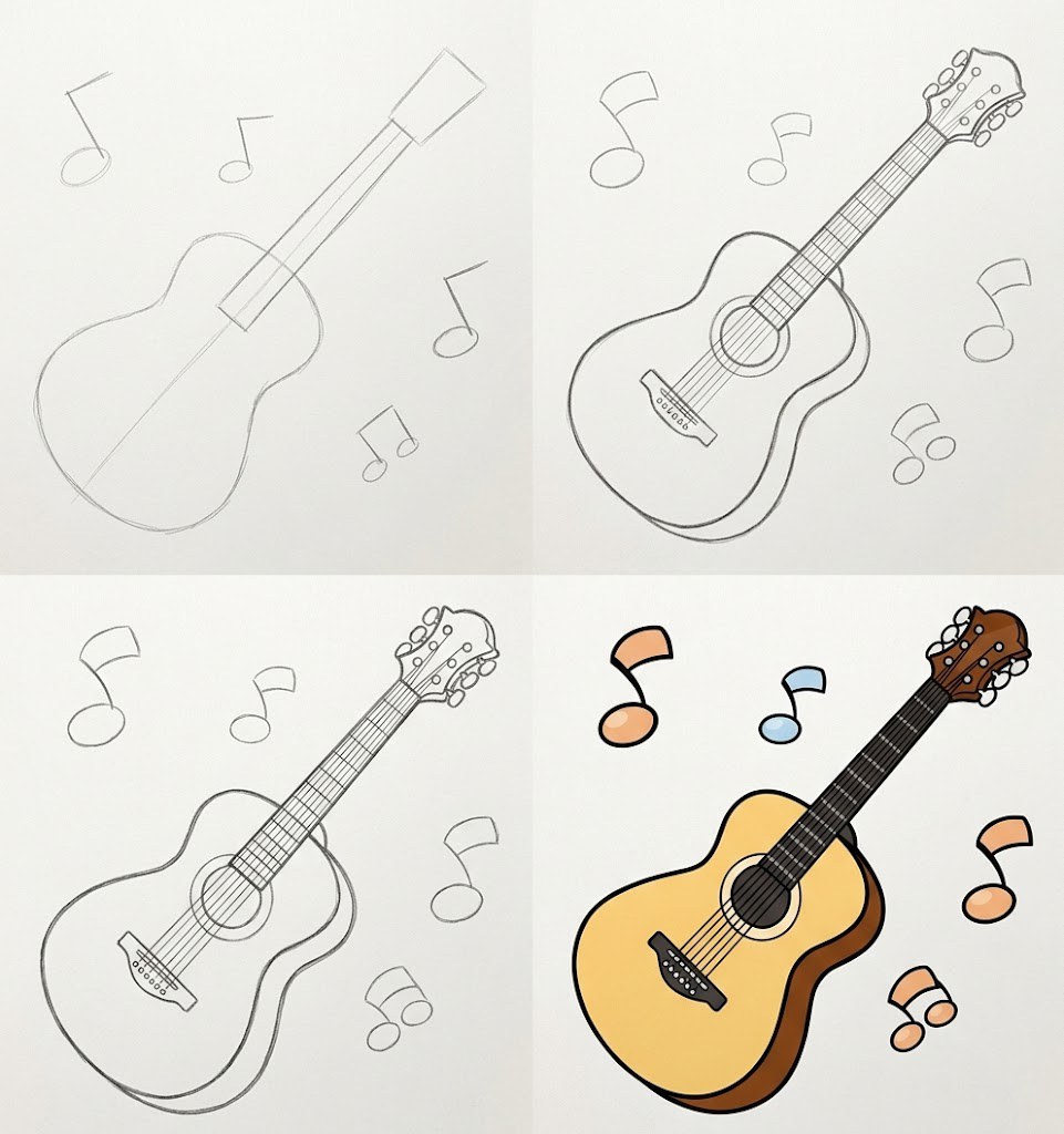 🎸 Easy Guitar Drawing Tutorial Learn how to draw and color a
