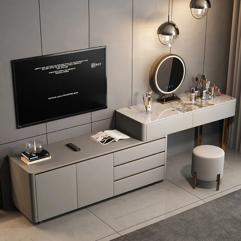 tv unit with dressing table design Lartis Makeup Vanity with Stool, Very Easy to Assemble, Retractable TV Cabinet Combination, Dressing Table Desk in one, Super Storage, Size: 2 Sub