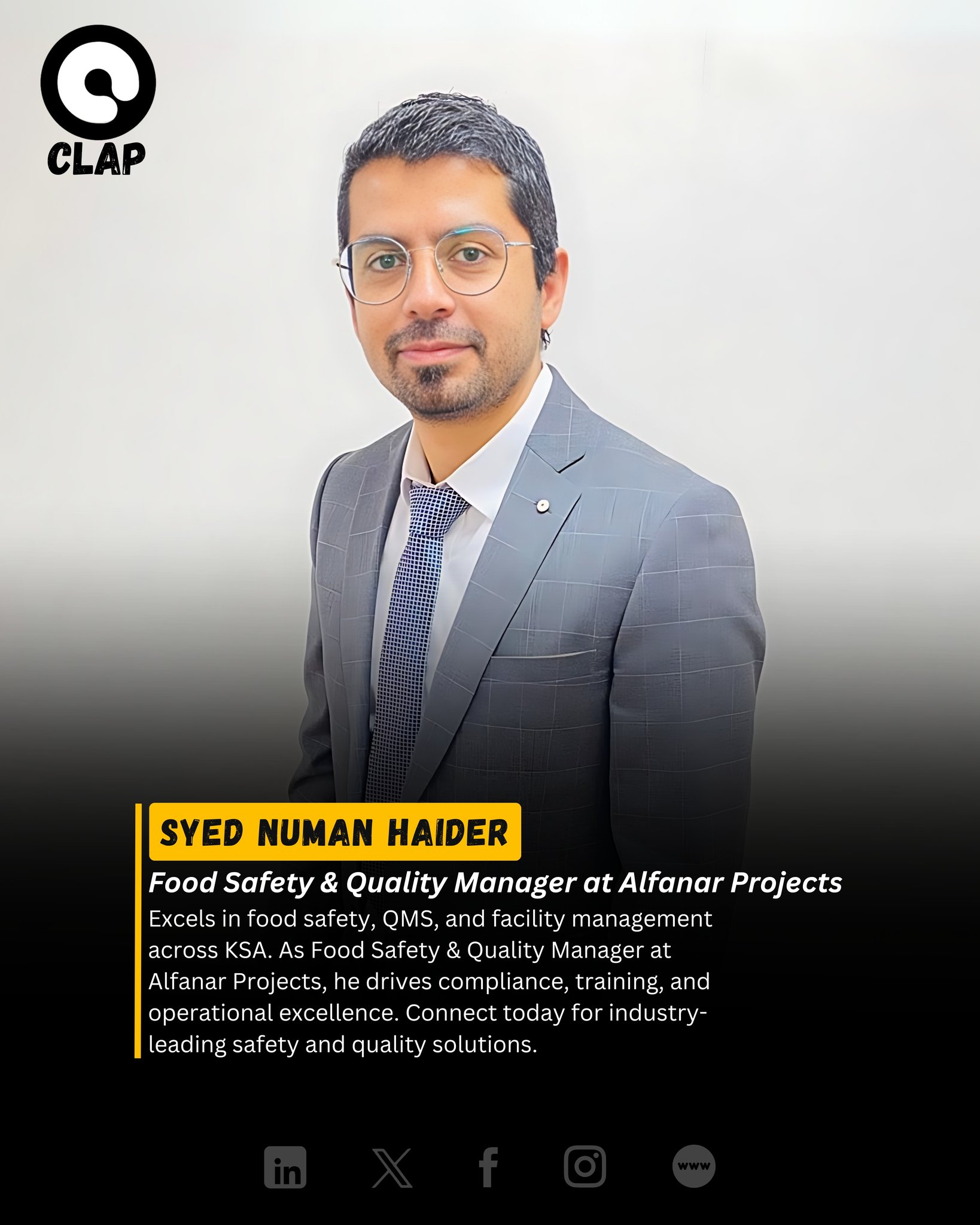 Clap - Meet Syed Noman Haider: aramco & NEOM -Approved Food Safety ...