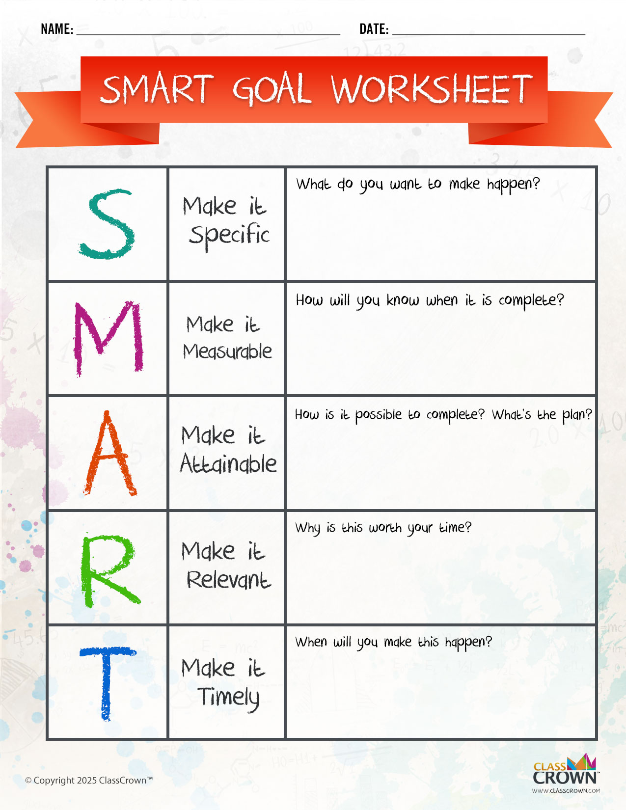 ClassCrown - New: SMART Goal Worksheet Printables:... | Facebook