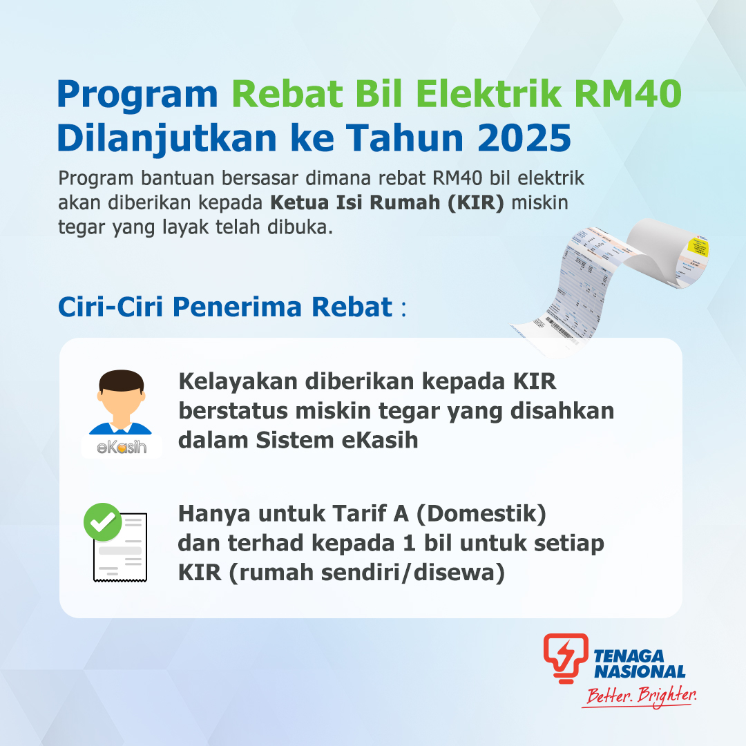 TNB CareLine - Program Rebat Bil Elektrik RM40 akan... | Facebook