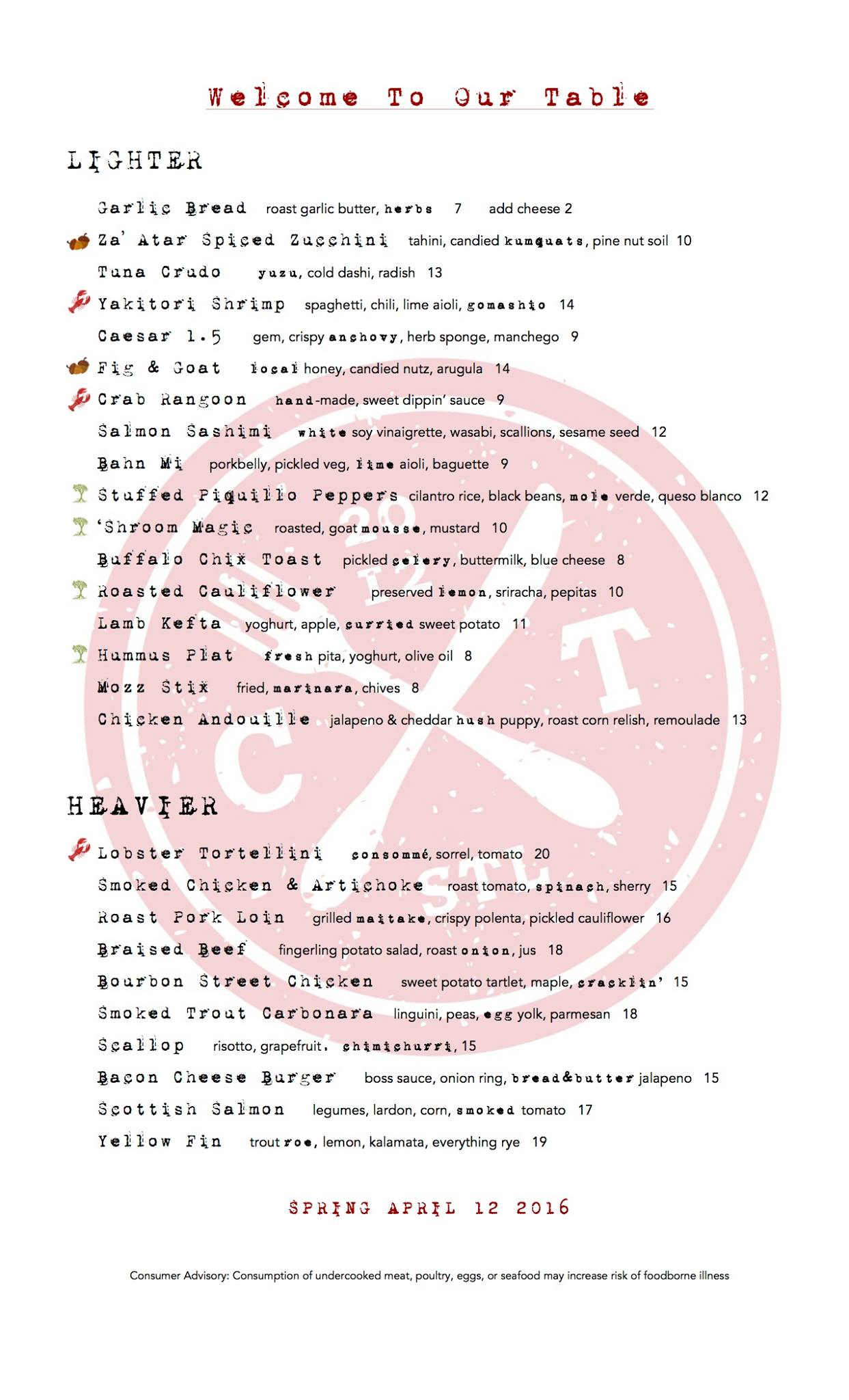 Central Table - New Spring Dinner Menu now available.... | Facebook
