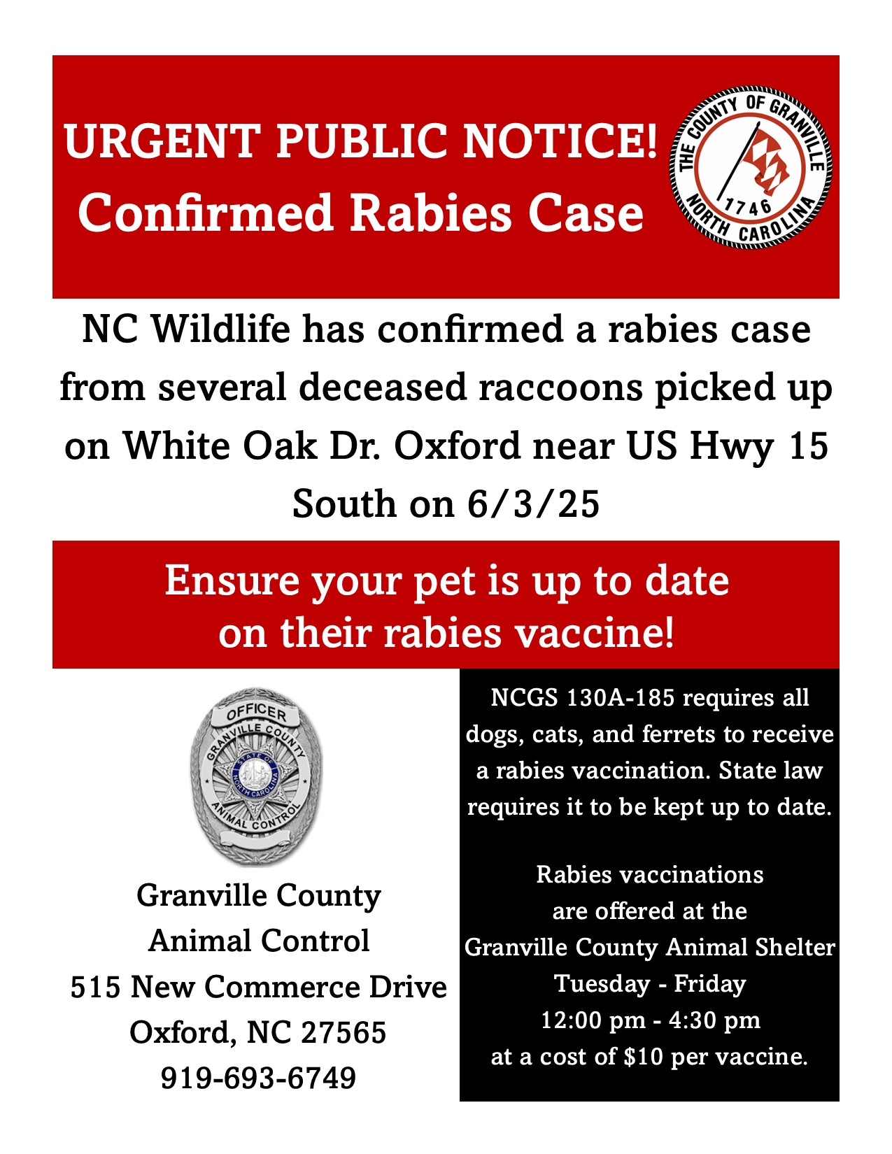 Granville - North Carolina Wildlife Resources Commission has confirmed ...