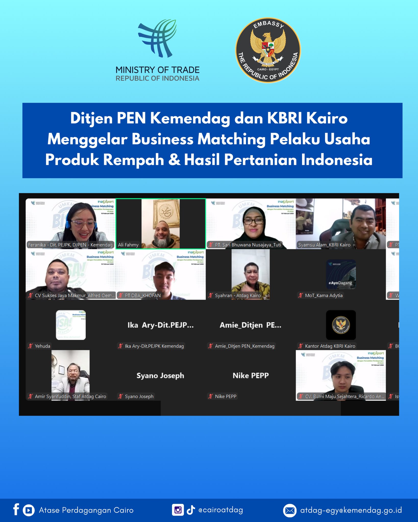 Ditjen PEN Kemendag dan KBRI Kairo Menggelar Business Matching Pelaku ...