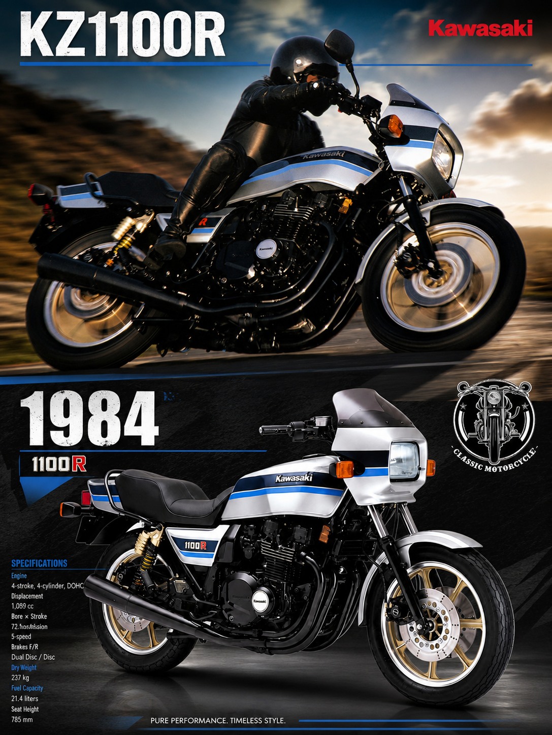 1984 Kawasaki KZ1100R – Born on the Racetrack. Built for the