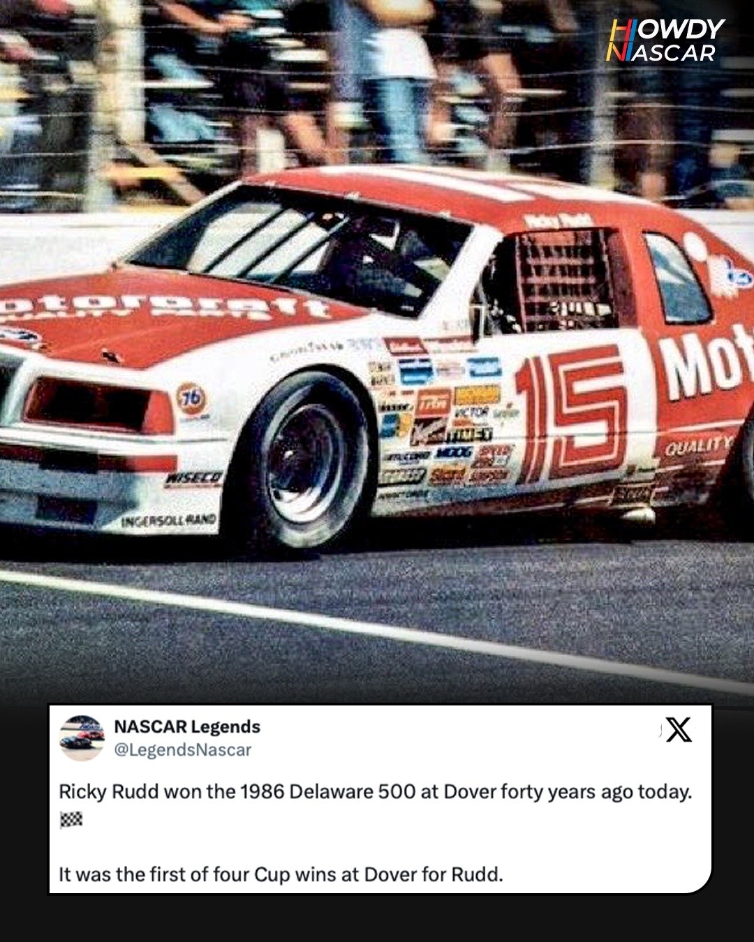 Throwback to when Ricky Rudd won the Delaware 500 at Dover in 1986