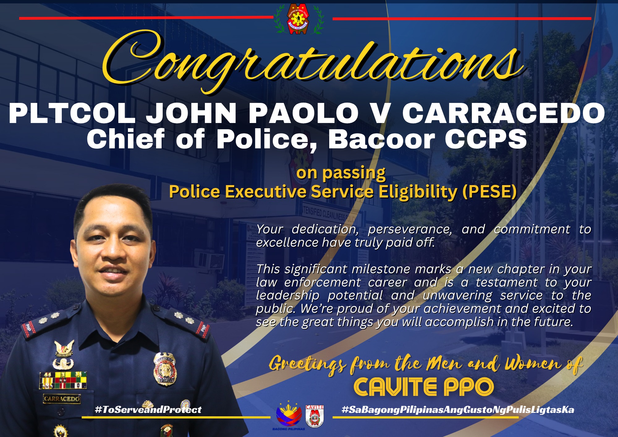 Cavite - Congratulations on passing Police Executive Service ...