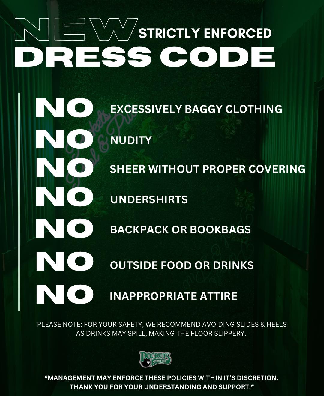 Updates have been made to the dress code and we will not be allowing exceptions moving forward! Please check the website for the regulations regarding attire and make sure you are adhering