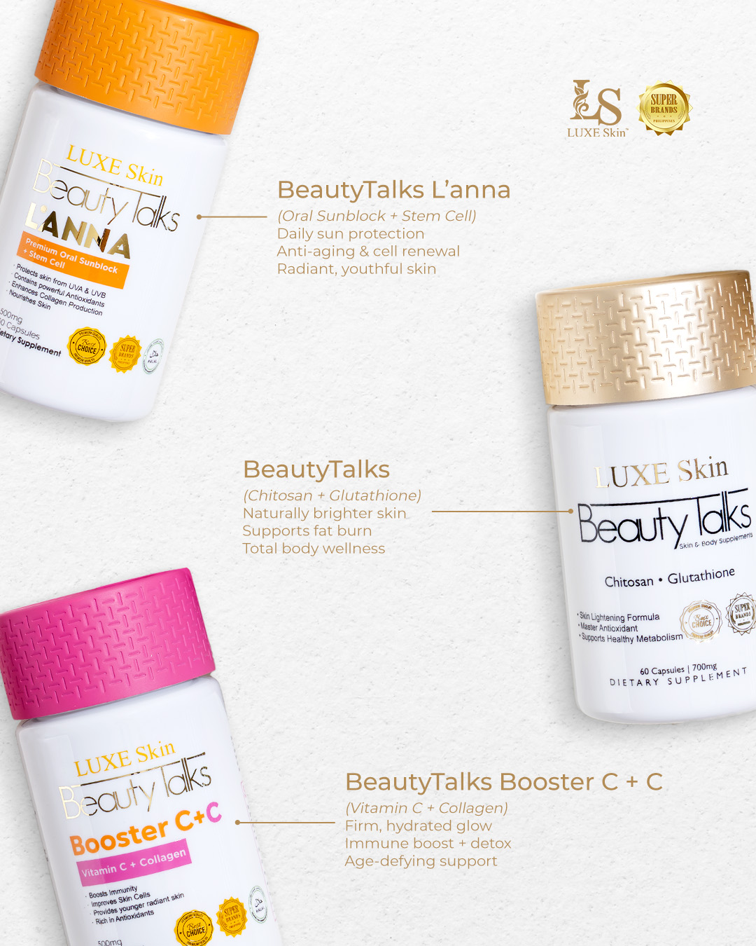 luxe skin glutathione Beauty Talks Booster C+C Benefits🩷 • Radiant Skin • Strong Immune System • Antioxidant Protection • Joint Health • Weight Management LUXE beauty talks 🤍 •Powerful Skin Lightening Formula Beauty Talks Glutathione - Luxe