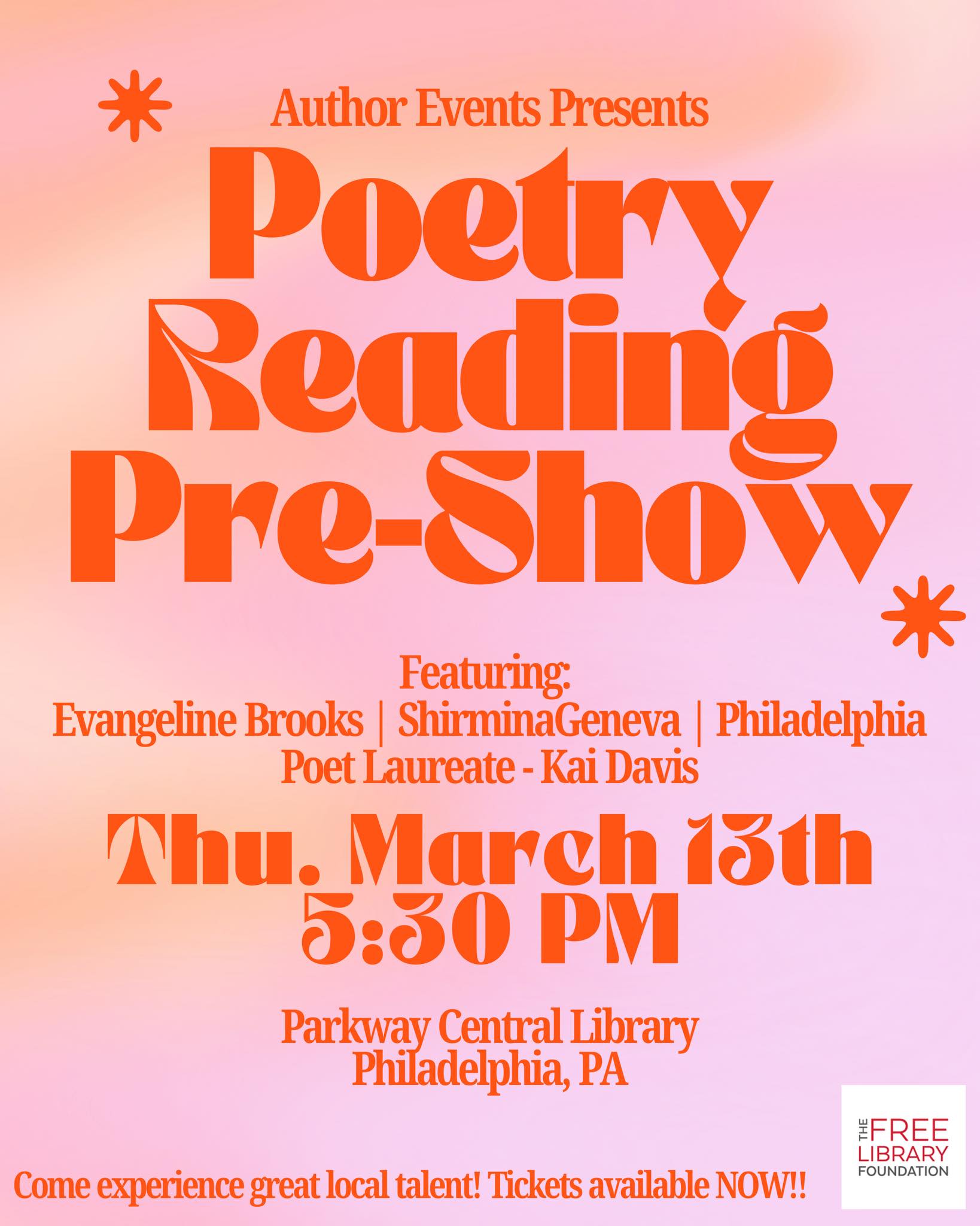 Philadelphia poetry reading with Evangeline Brooks and Kai Davis