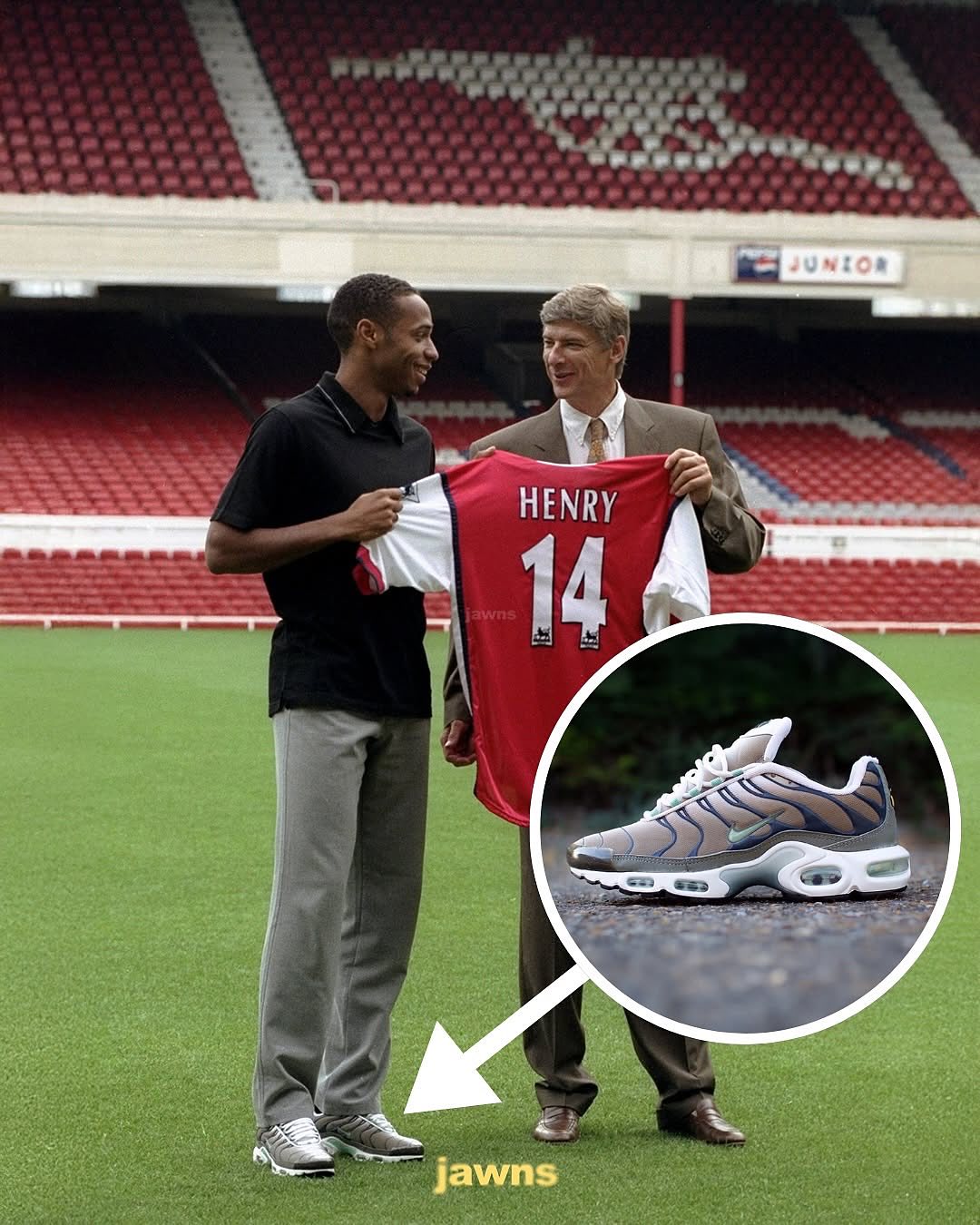 Former Arsenal F.C. forward, Thierry Henry in a pair of women's