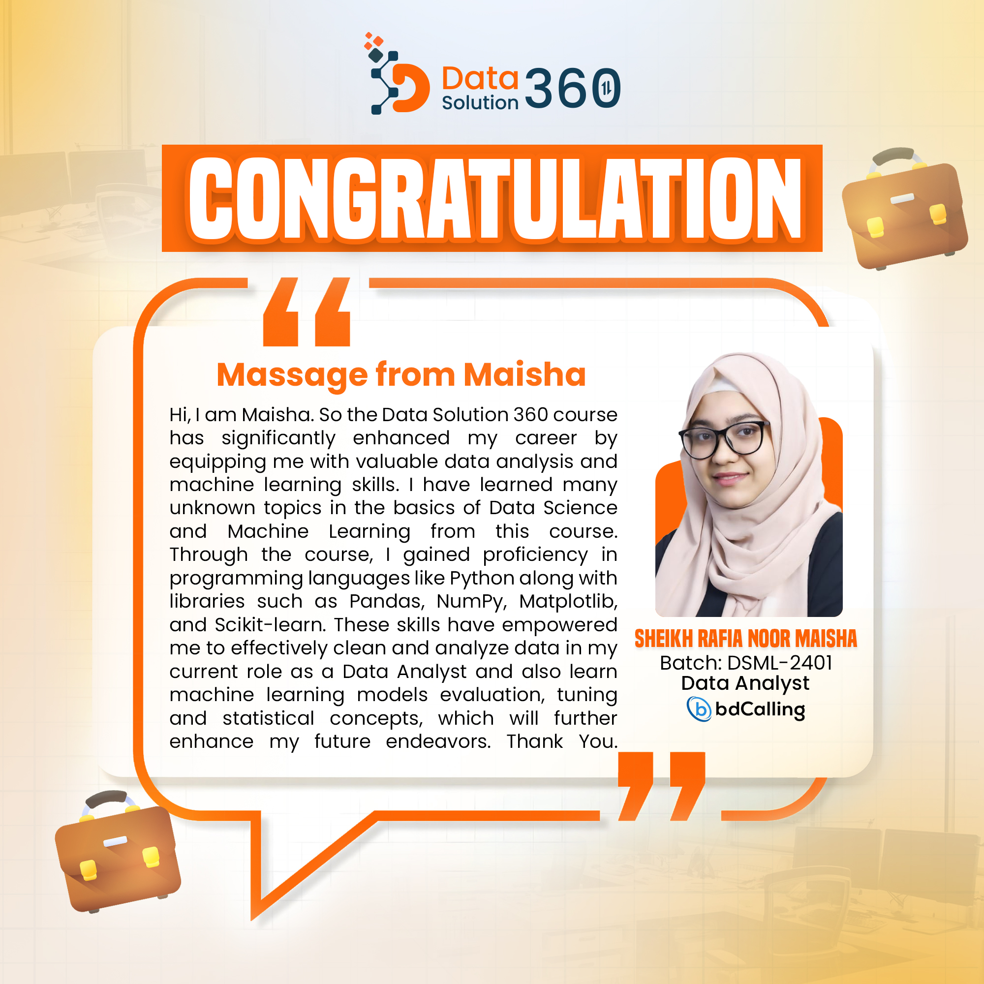 🎉 Congratulations, Sheikh Rafia Noor... - Data Solution-360 | Facebook