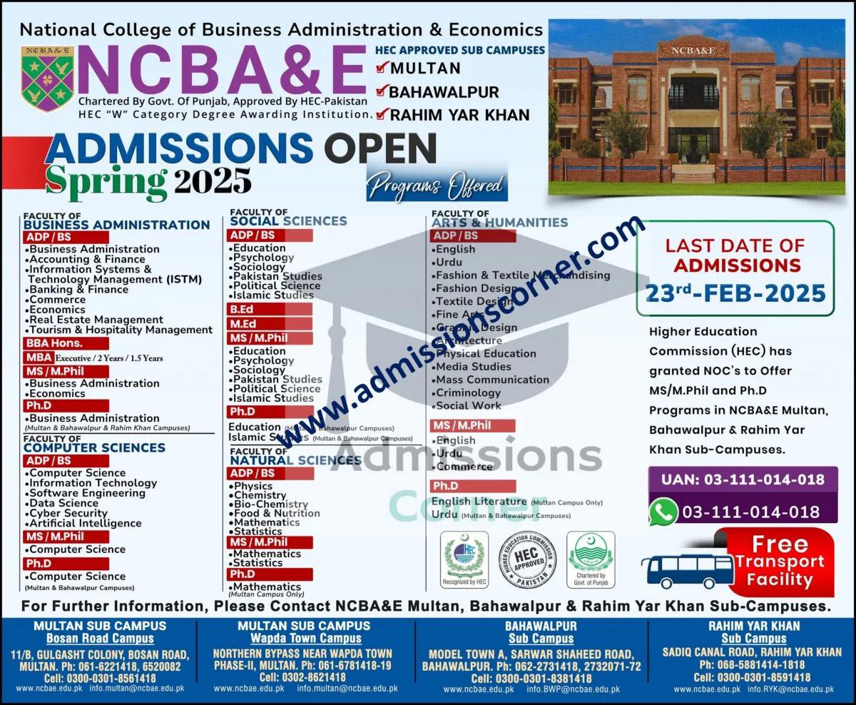 Admissions - # Admissions NCBA Bahawalpur Campus Admissions 2025 For ...