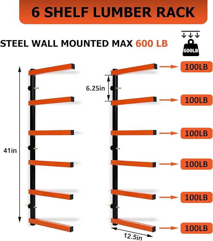 6-Level Storage Racks - Wall-Mounted for garage or commercial use ...