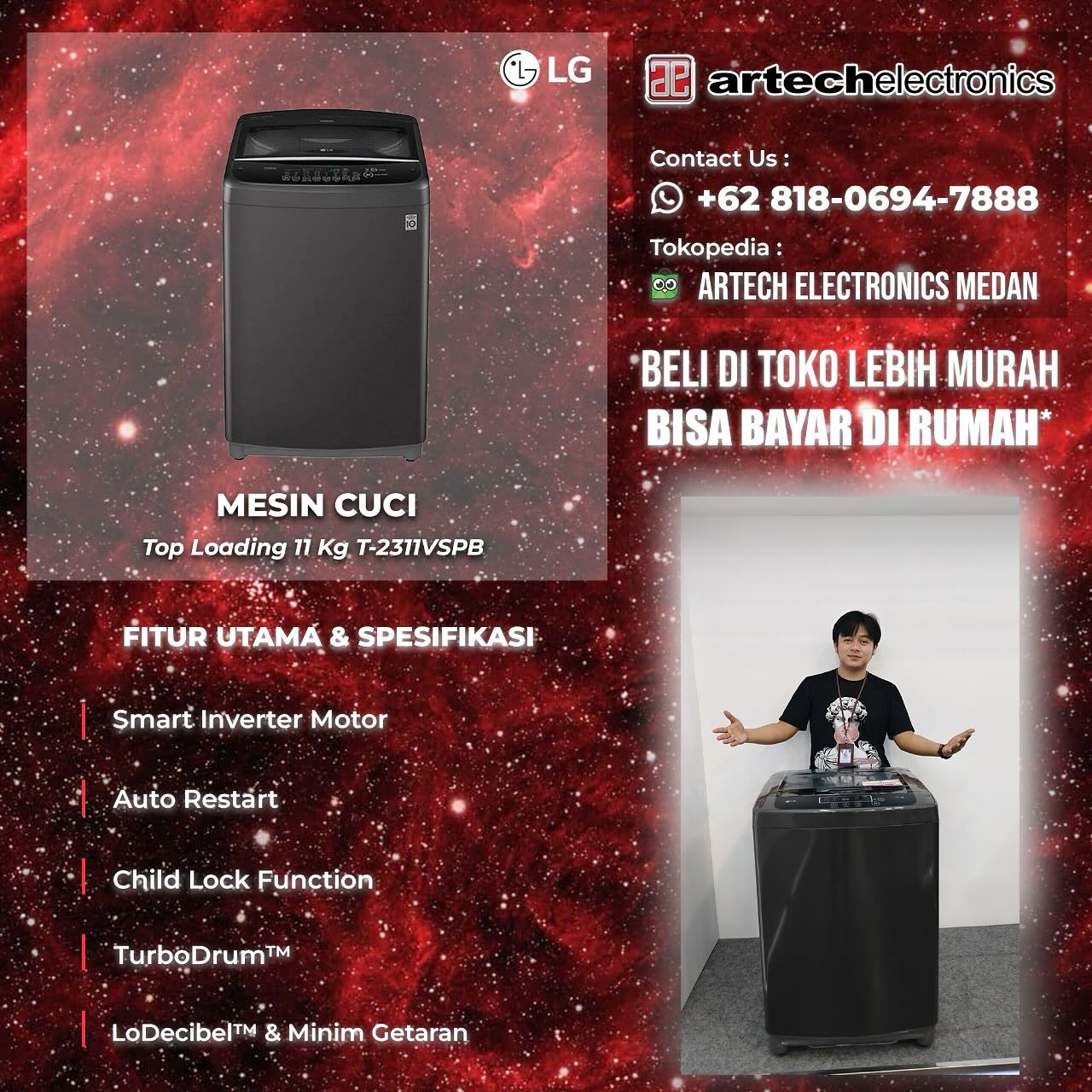 Artech - LG MESIN CUCI TOP LOADING 11 KG T-2311VSPB Fitur Utama ...