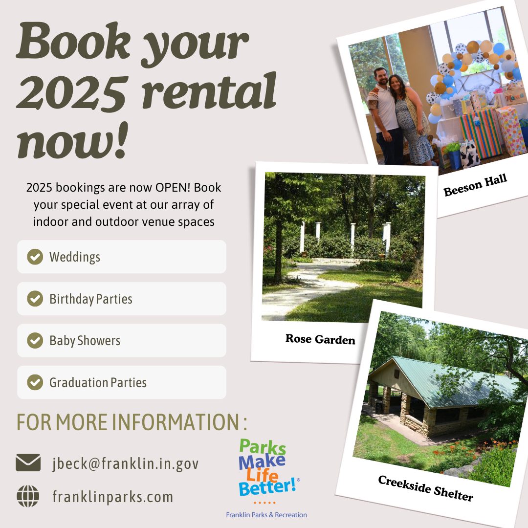 Our 2025 rental bookings are... - Franklin Parks & Recreation | Facebook
