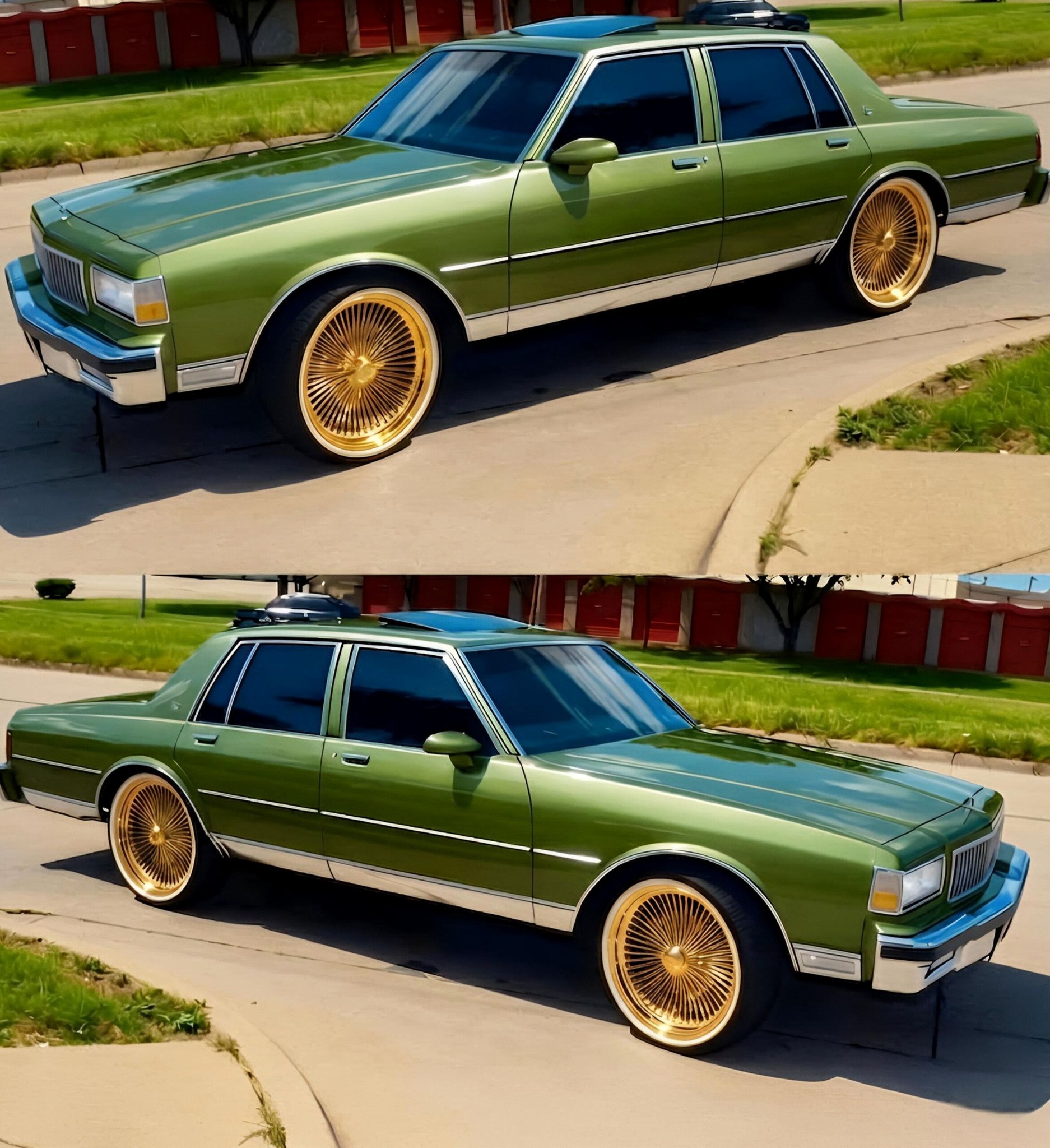 2 door slime green box chevy on 26 inch chrome spokes