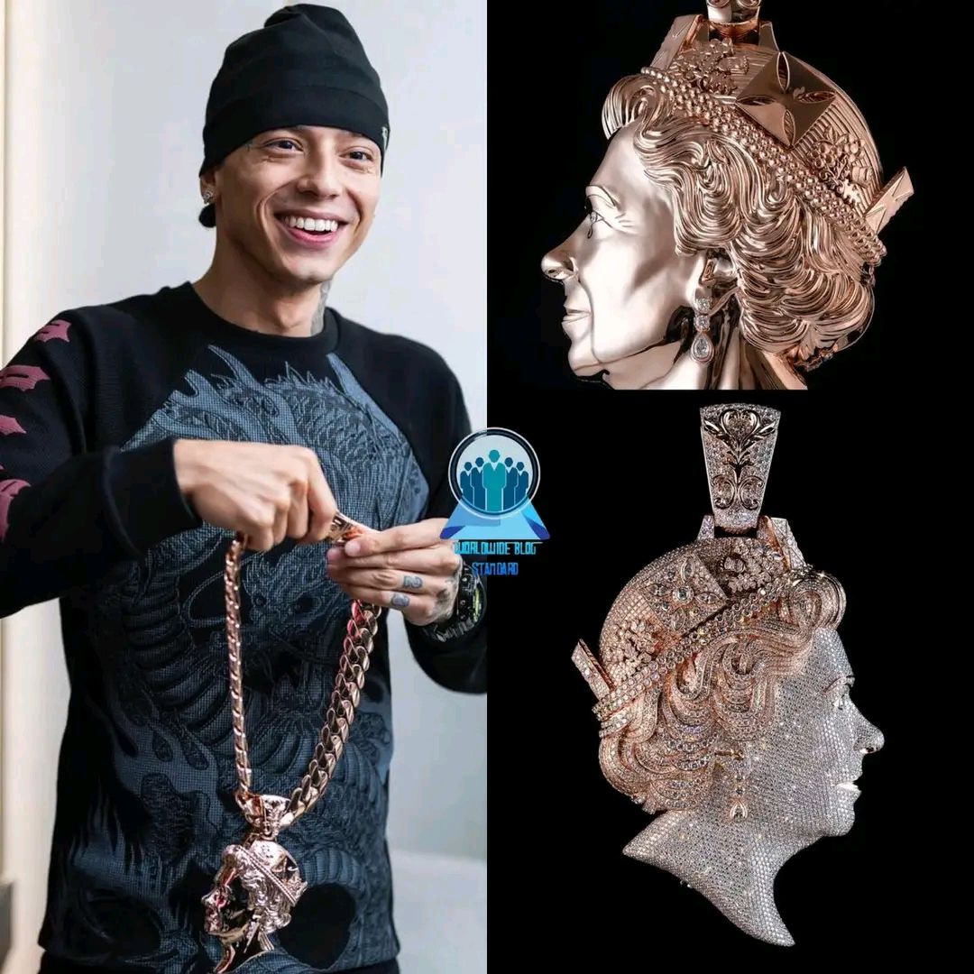 Central Cee flashes his Queen Elizabeth chain 💎 💎 💎 💎