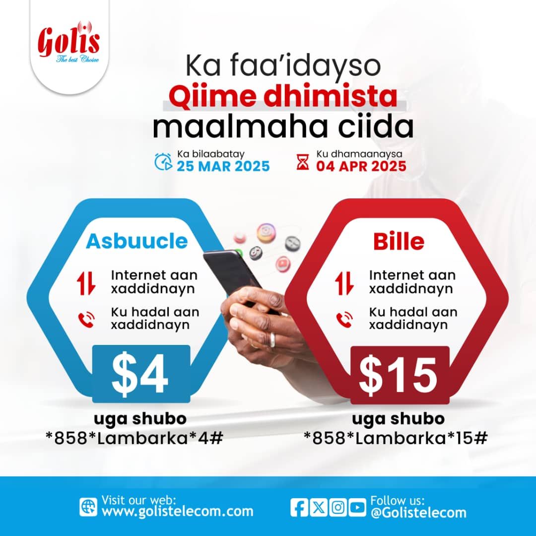 Golis Telecom - Macmiil, ka faa’iidayso internet iyo hadal... | Facebook