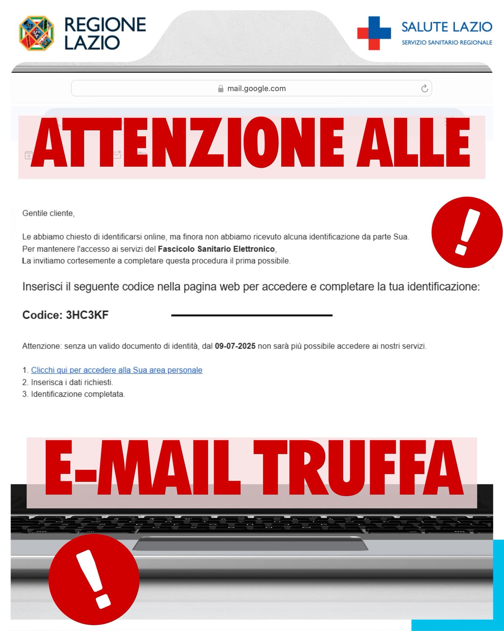 Salute Lazio - ATTENZIONE ALLE E-MAIL TRUFFA 🔴 Stanno... | Facebook