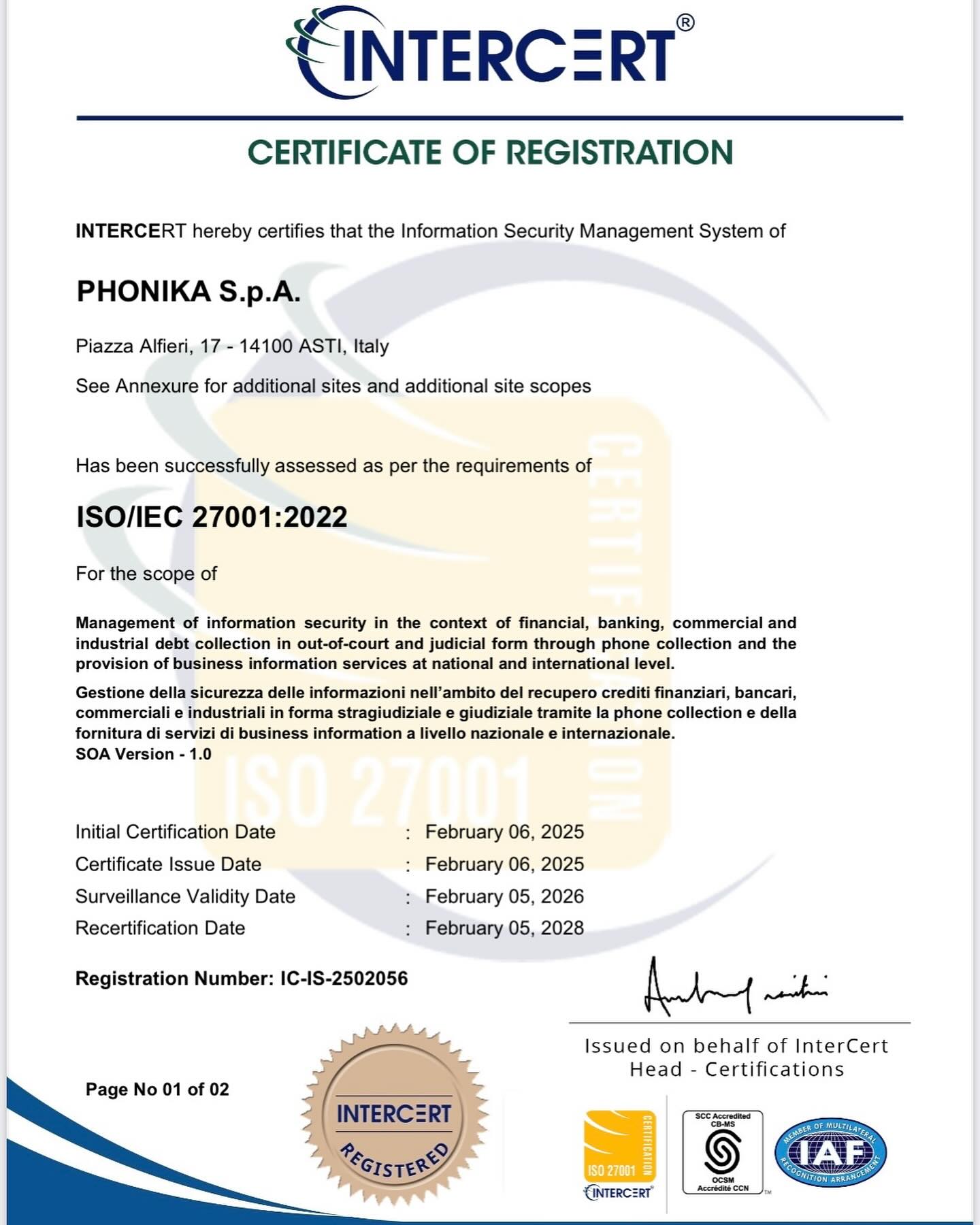 Phonika - 📢 Confirmation of ISO 27001 Certification 📢 We are pleased to ...