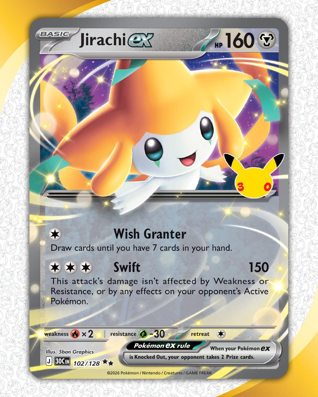 Jirachi ex Card from the Pokémon TCG: 30th Celebration #pokemon