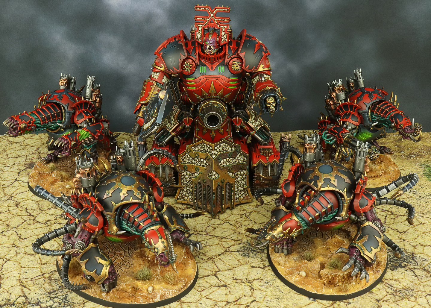 A World Eaters Lord of Skulls with his pet Fiends spewing out of 