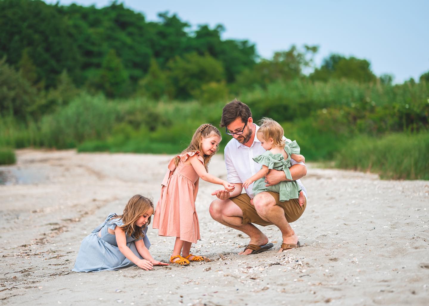 family photos green dress Coordinating beach outfits with a sage evergreen-plaid
